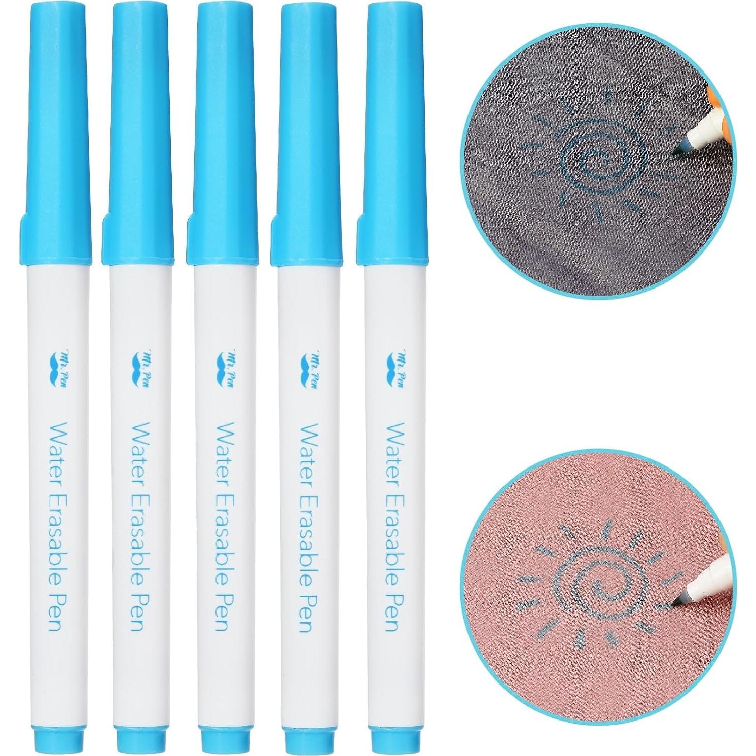 Marcadores de Tela Borrables Mr. Pen - 5 Paquetes Azul