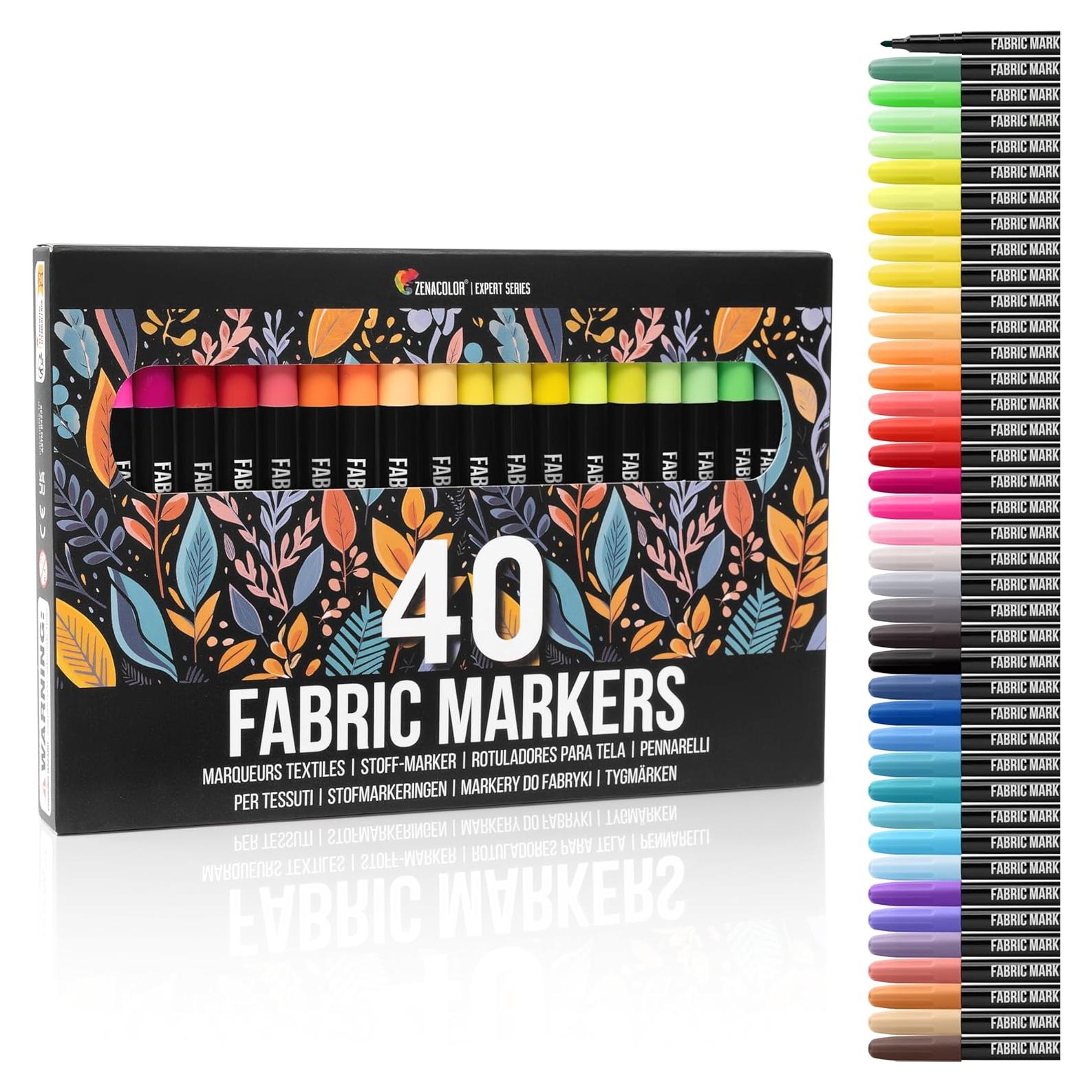 Marcadores de Tela Zenacolor 40 Unidades Punta Fina No Tóxicos