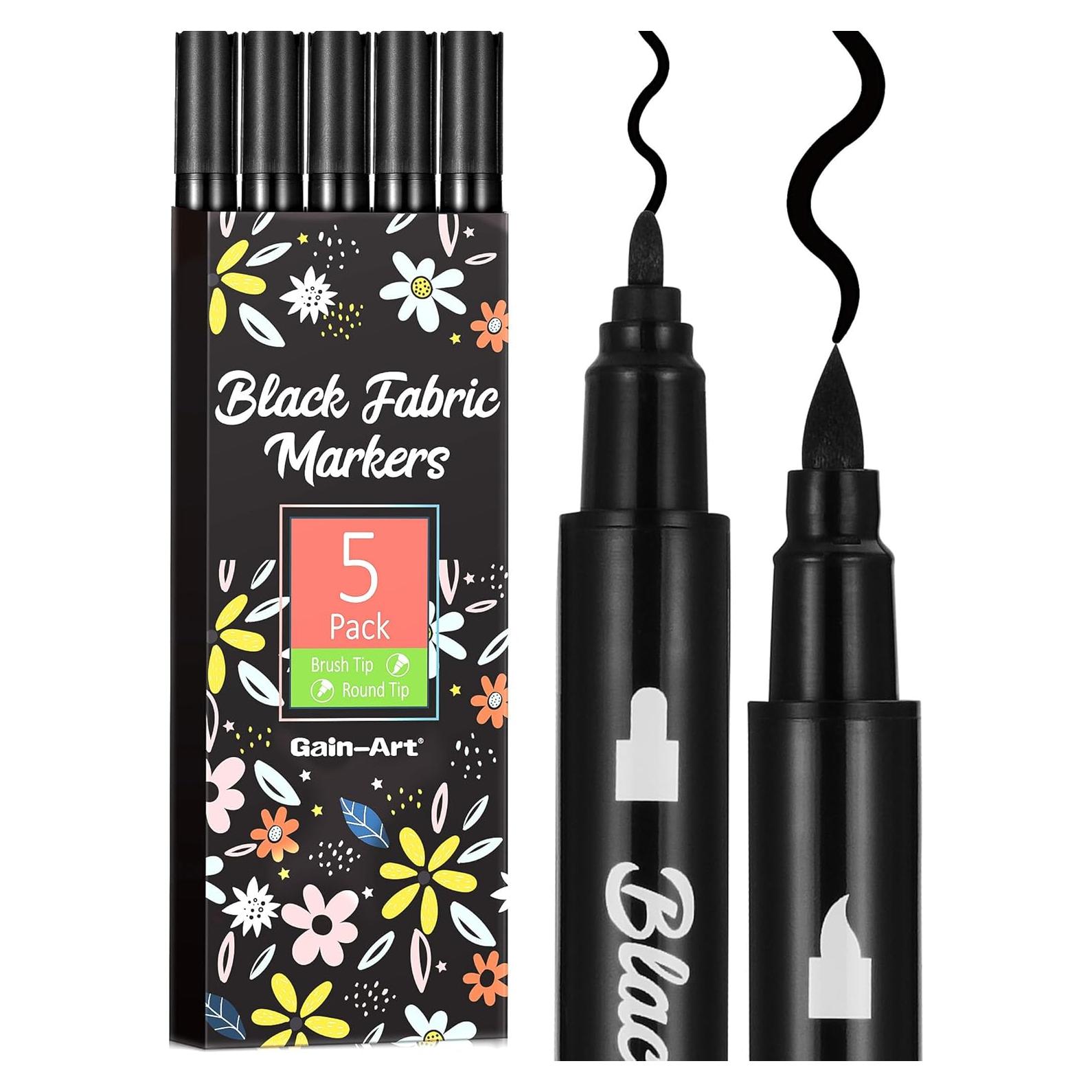 Marcadores de Tela Negros Gain-Art Doble Punta 5 Piezas