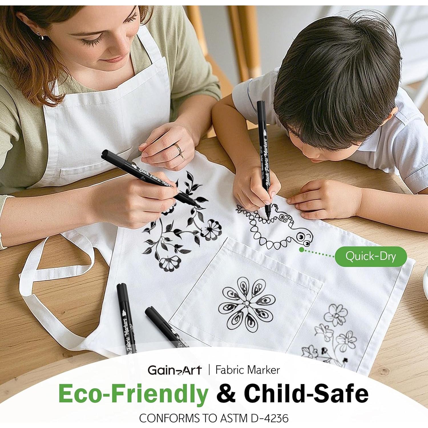 Marcadores de Tela Negros Gain-Art Doble Punta 5 Piezas