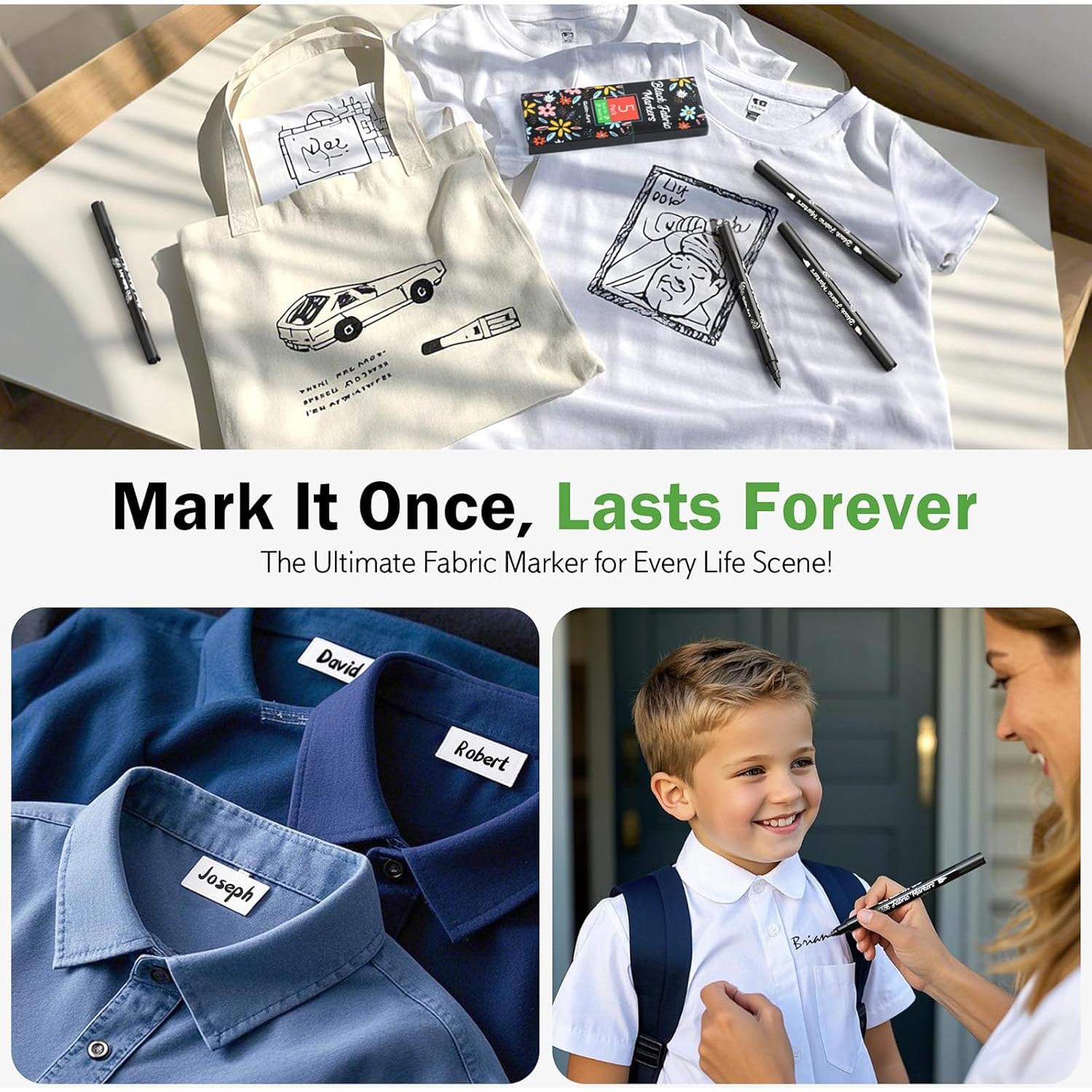 Marcadores de Tela Negros Gain-Art Doble Punta 5 Piezas