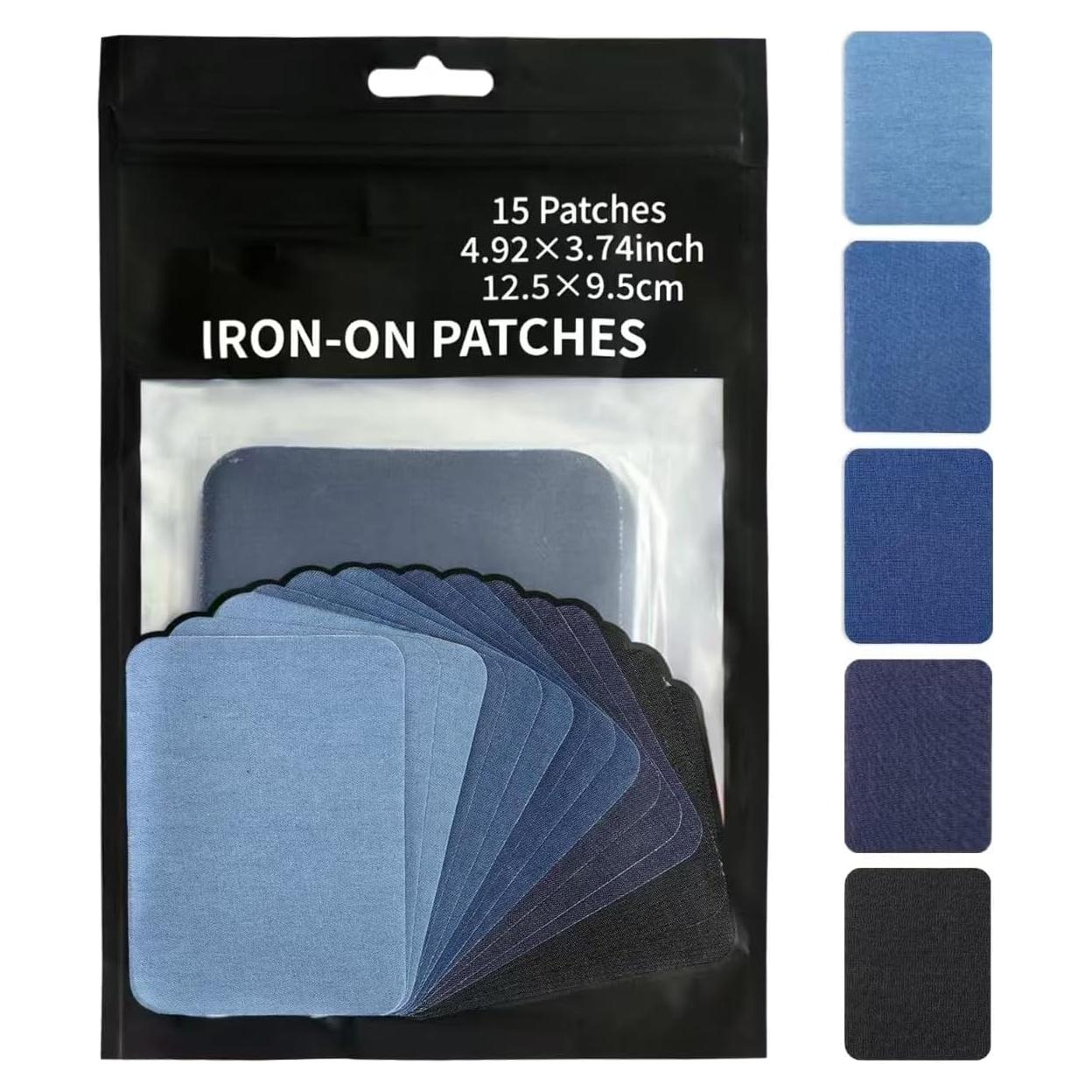 Kit 15 Piezas Parche Termoadhesivo Algodón Azul 12.5x9.5cm