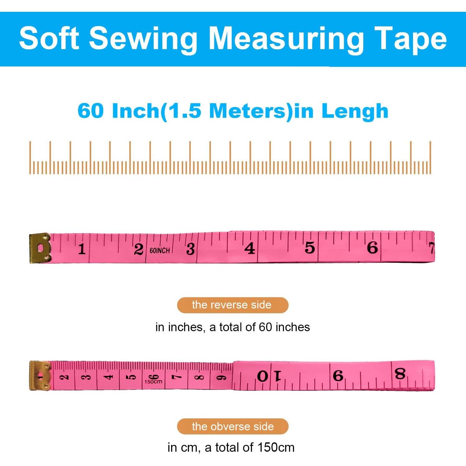Paquete de 4 Cintas Métricas Retráctiles 150 cm Tesdluy