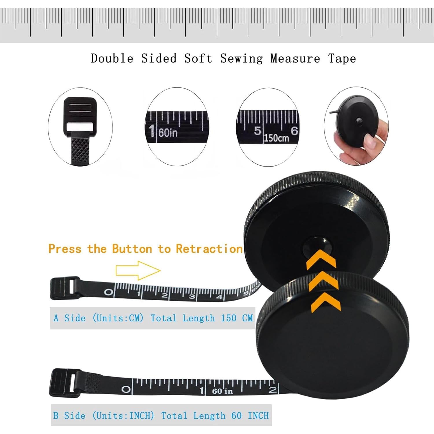 Cinta Métrica Suave HHKJ 150 cm Paquete Doble Negro y Blanco