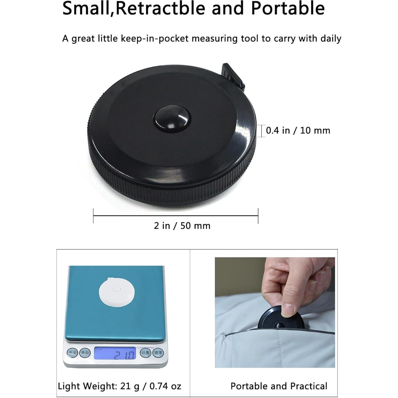 Cinta Métrica Suave HHKJ 150 cm Paquete Doble Negro y Blanco