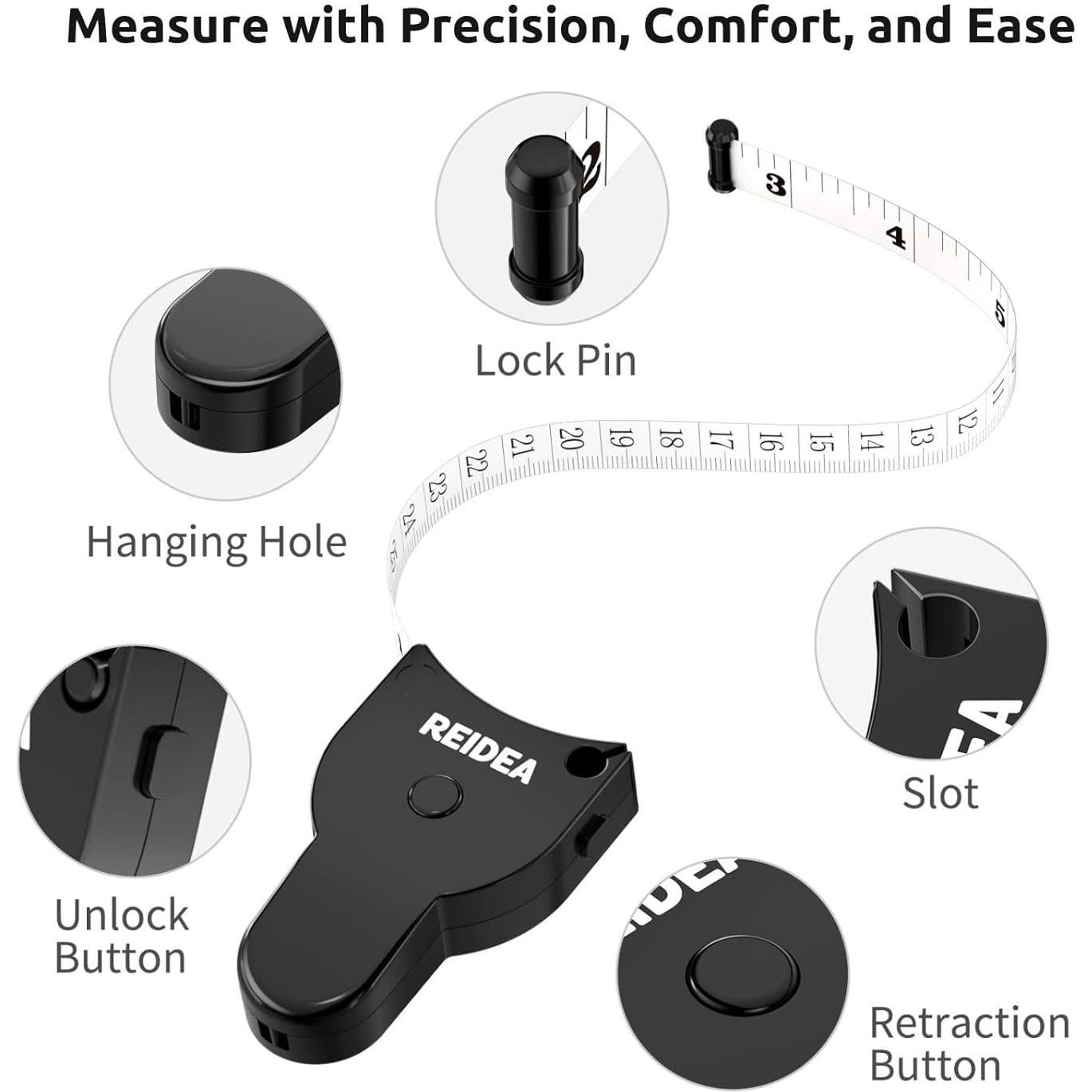 Cinta Métrica Corporal REIDEA 150cm con Bloqueo y Kit