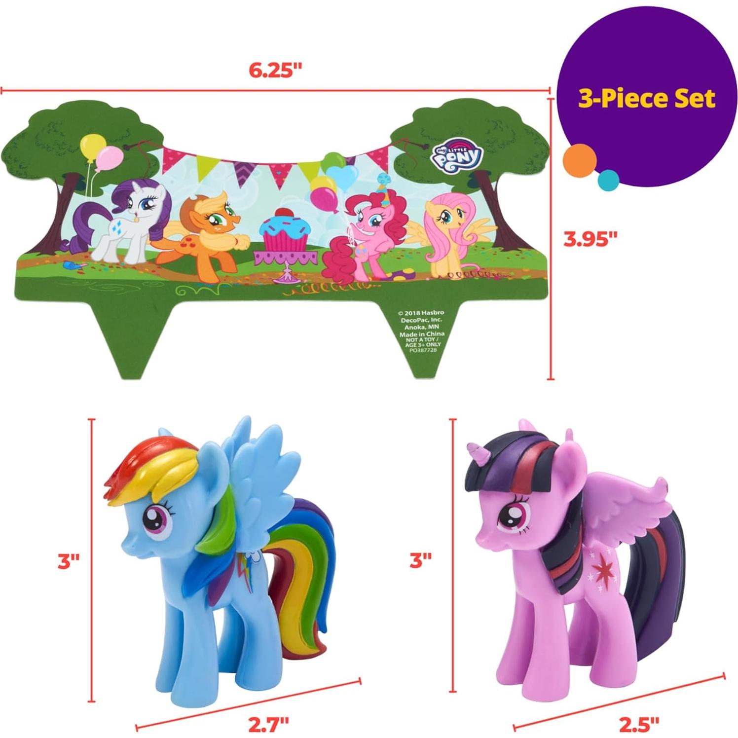 Adorno de Pastel DecoPac Mi Pequeño Pony 3 Piezas 7,62 cm