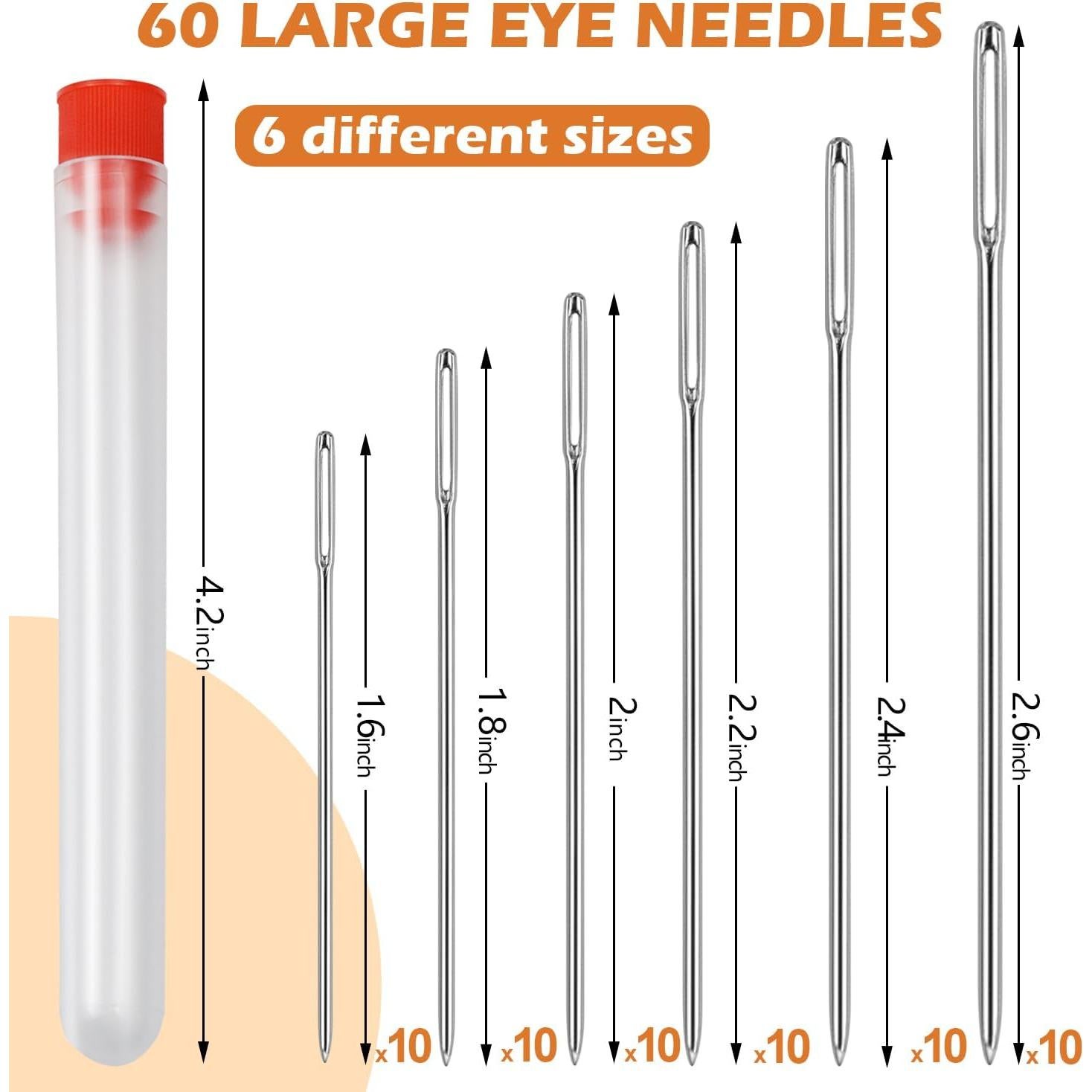 Juego de Agujas de Coser FIVEIZERO 60 Pcs Ojo Grande Acero Inoxidable