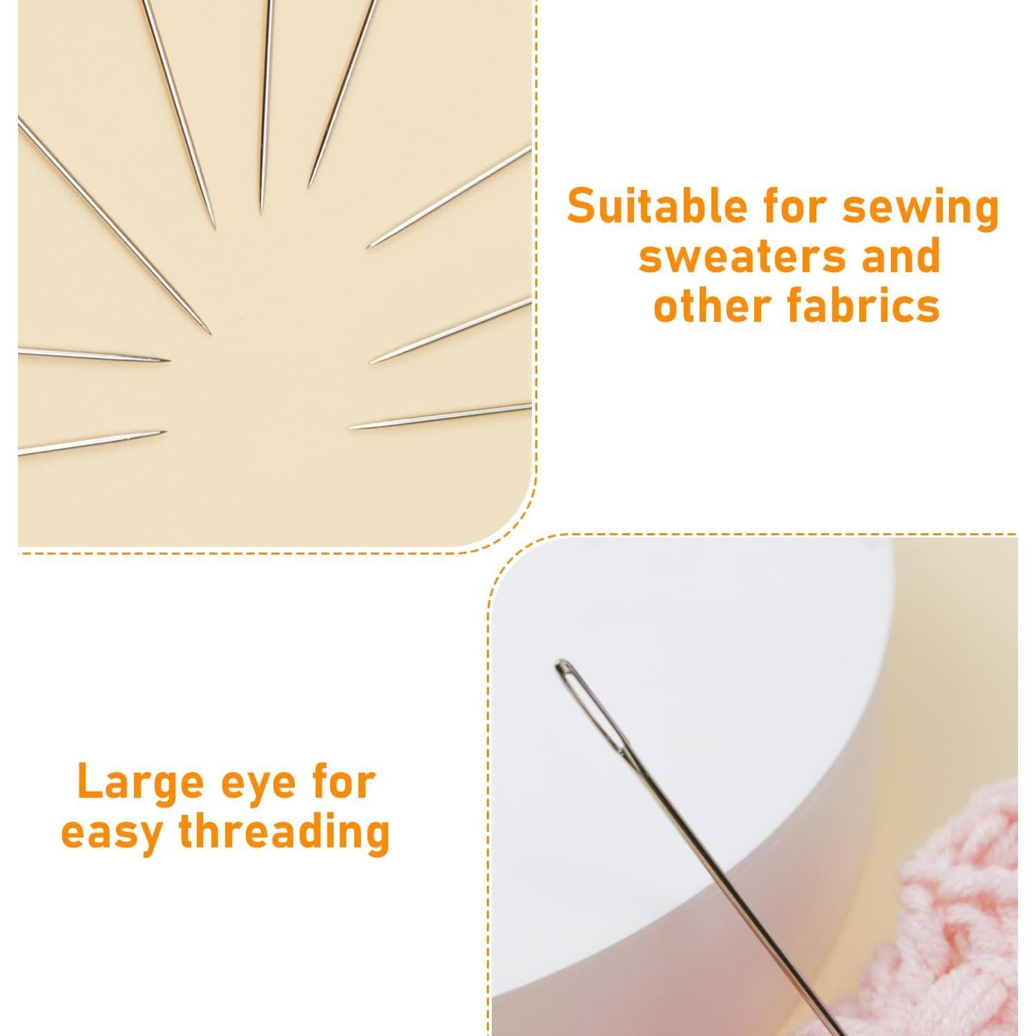 Juego de Agujas de Coser FIVEIZERO 60 Pcs Ojo Grande Acero Inoxidable