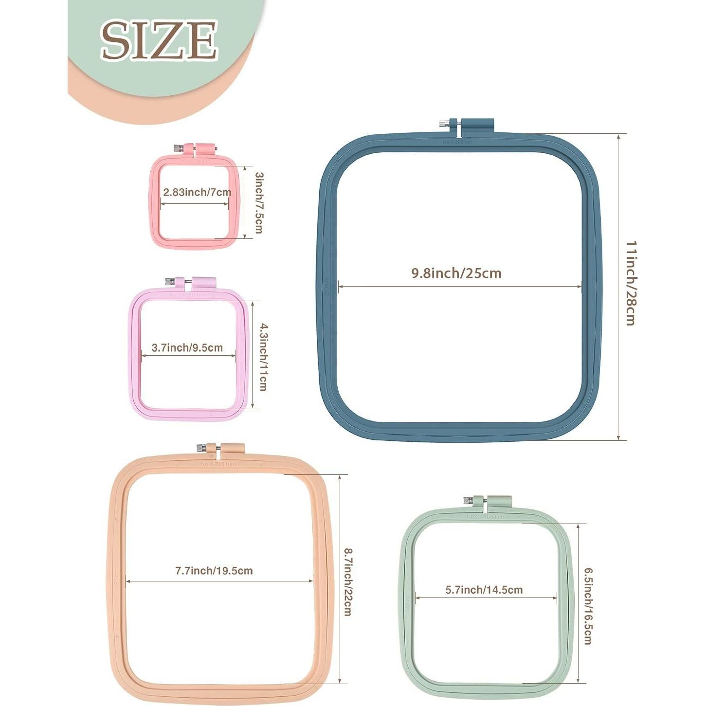 Aros de Bordado Cuadrados Pllieay 5 Piezas Plástico ABS