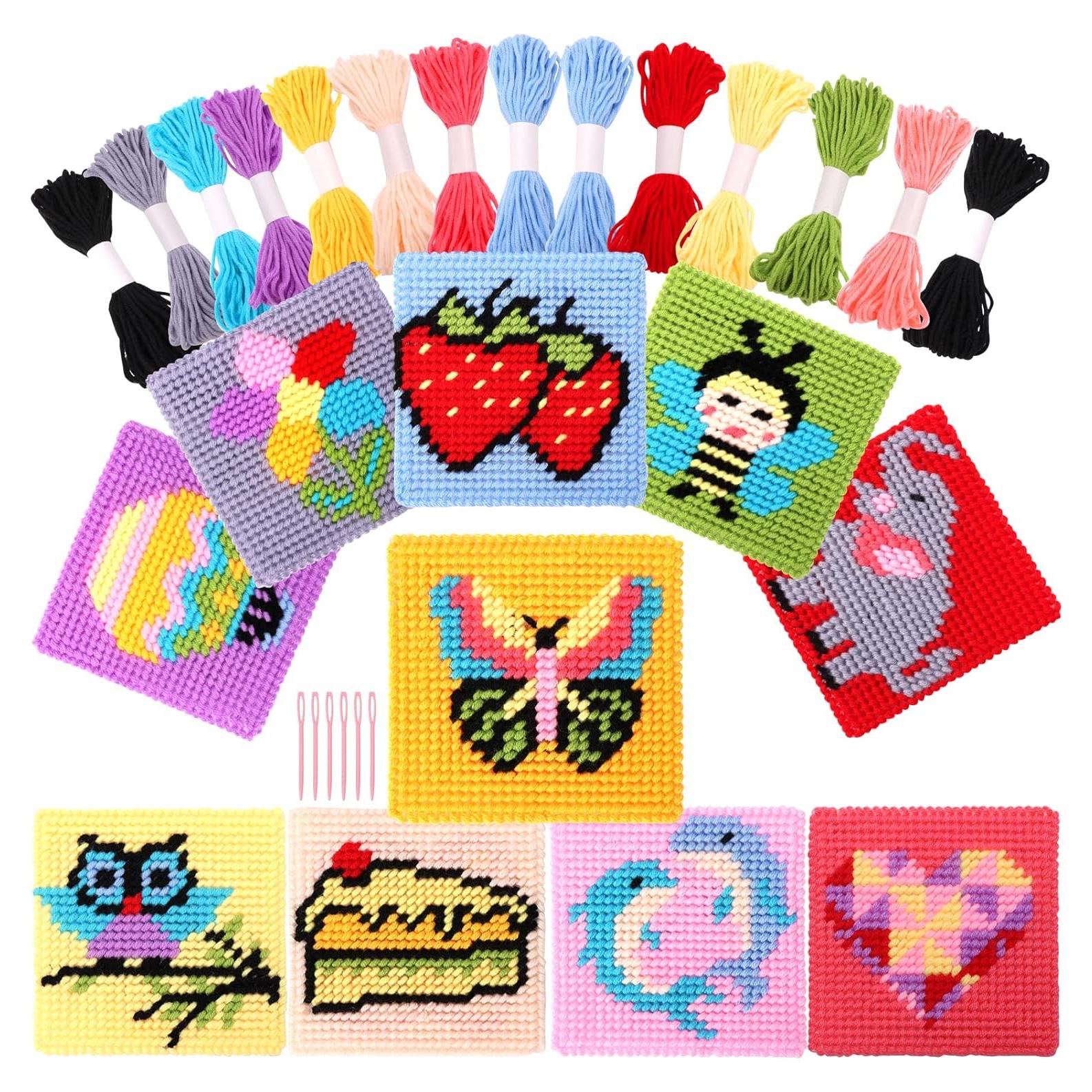Kit de Bordado Cruzado Pllieay para Niños - 10 Patrones y 14 Hilos