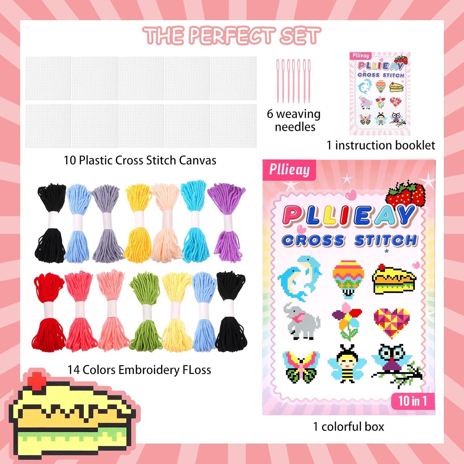 Kit de Bordado Cruzado Pllieay para Niños - 10 Patrones y 14 Hilos