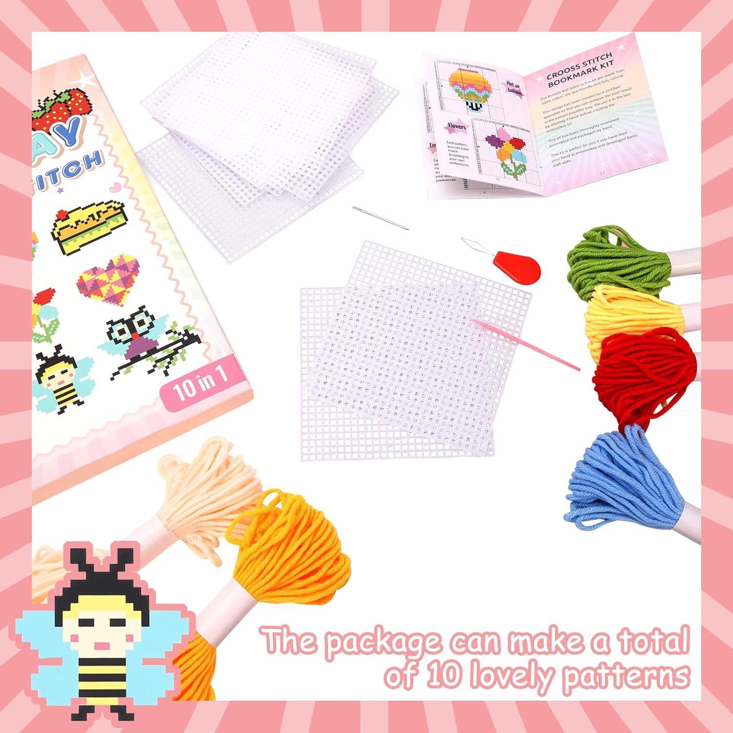 Kit de Bordado Cruzado Pllieay para Niños - 10 Patrones y 14 Hilos