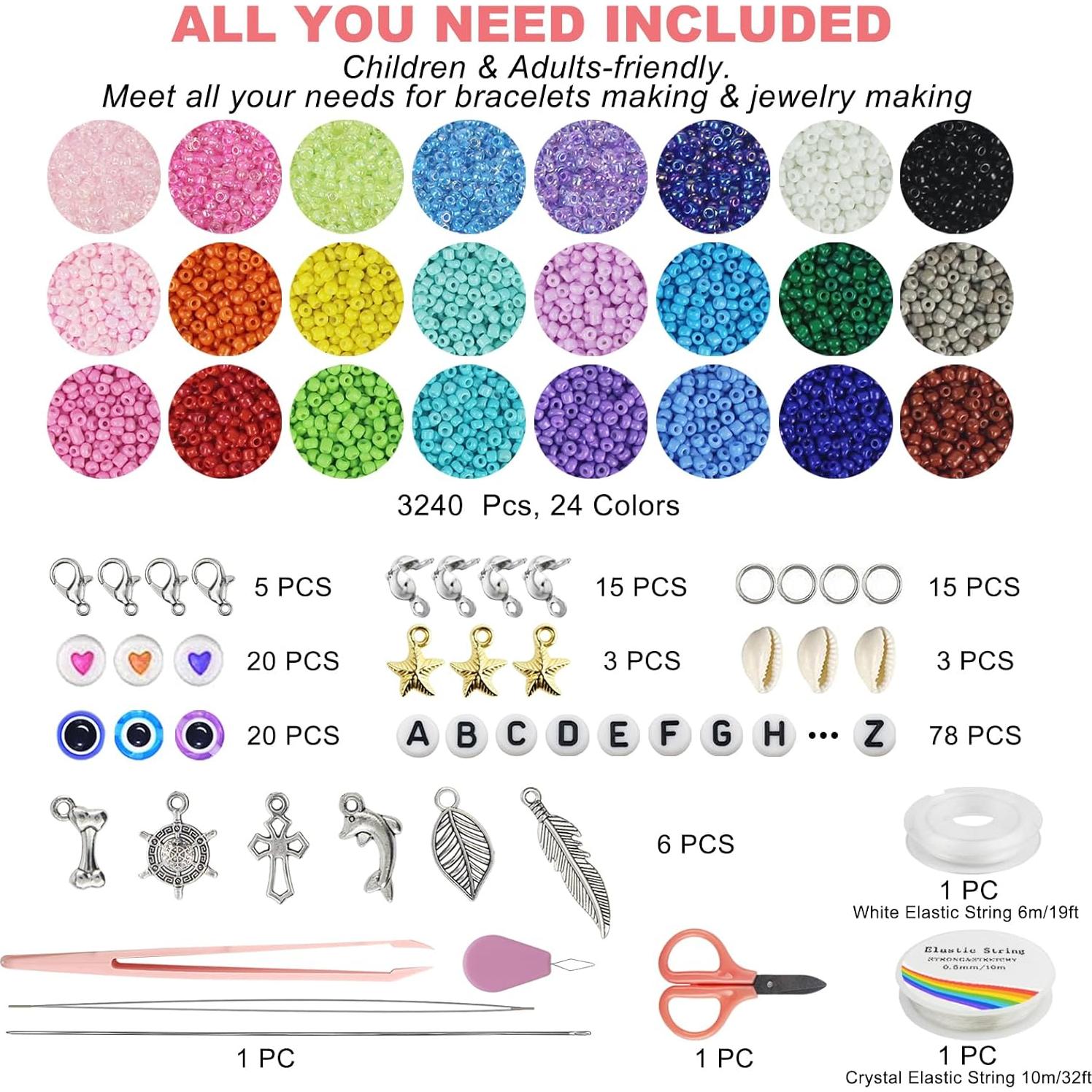 Kit de Pulseras de Amistad Redtwo 3425 Piezas 4mm Vidrio