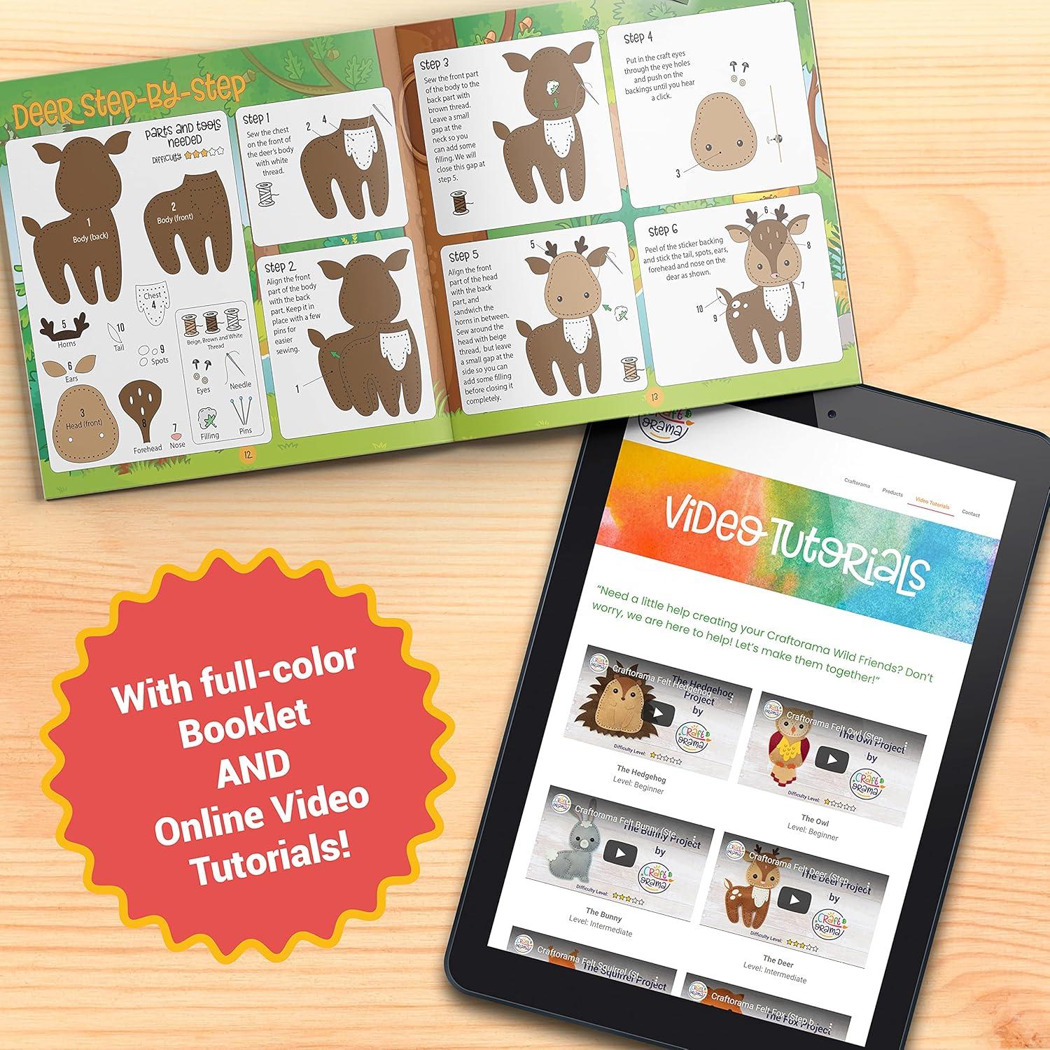 Kit de Costura Craftorama para Niños - Animales de Fieltro 165 Piezas