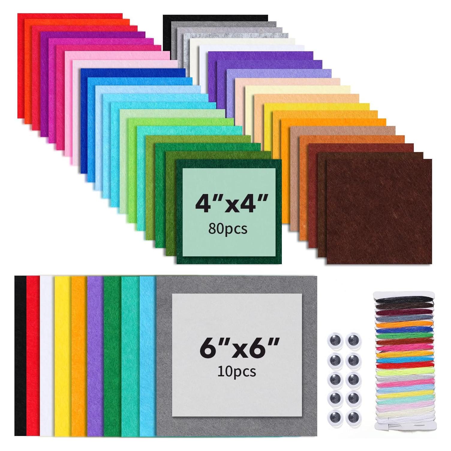 Kit de Hojas de Fieltro Loyisal 90PCS 10x10cm y 15x15cm Colores Surtidos