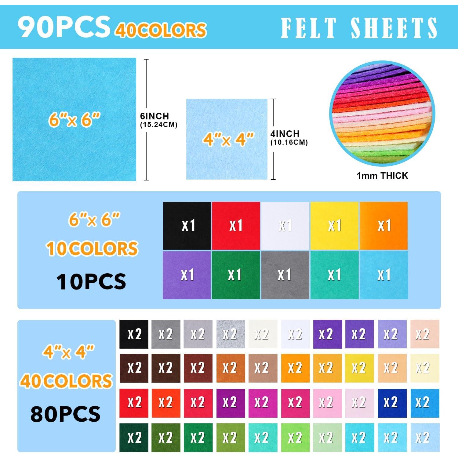 Kit de Hojas de Fieltro Loyisal 90PCS 10x10cm y 15x15cm Colores Surtidos