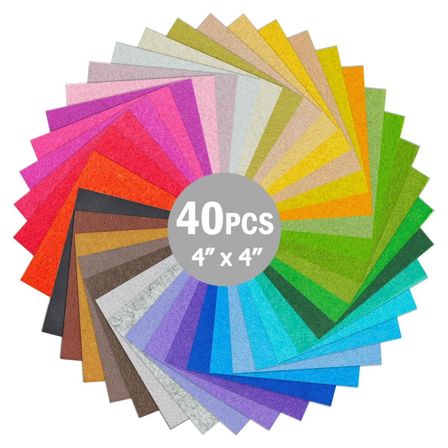 40 Hojas de Fieltro Loyisal 10.16cm x 10.16cm Colores Variados