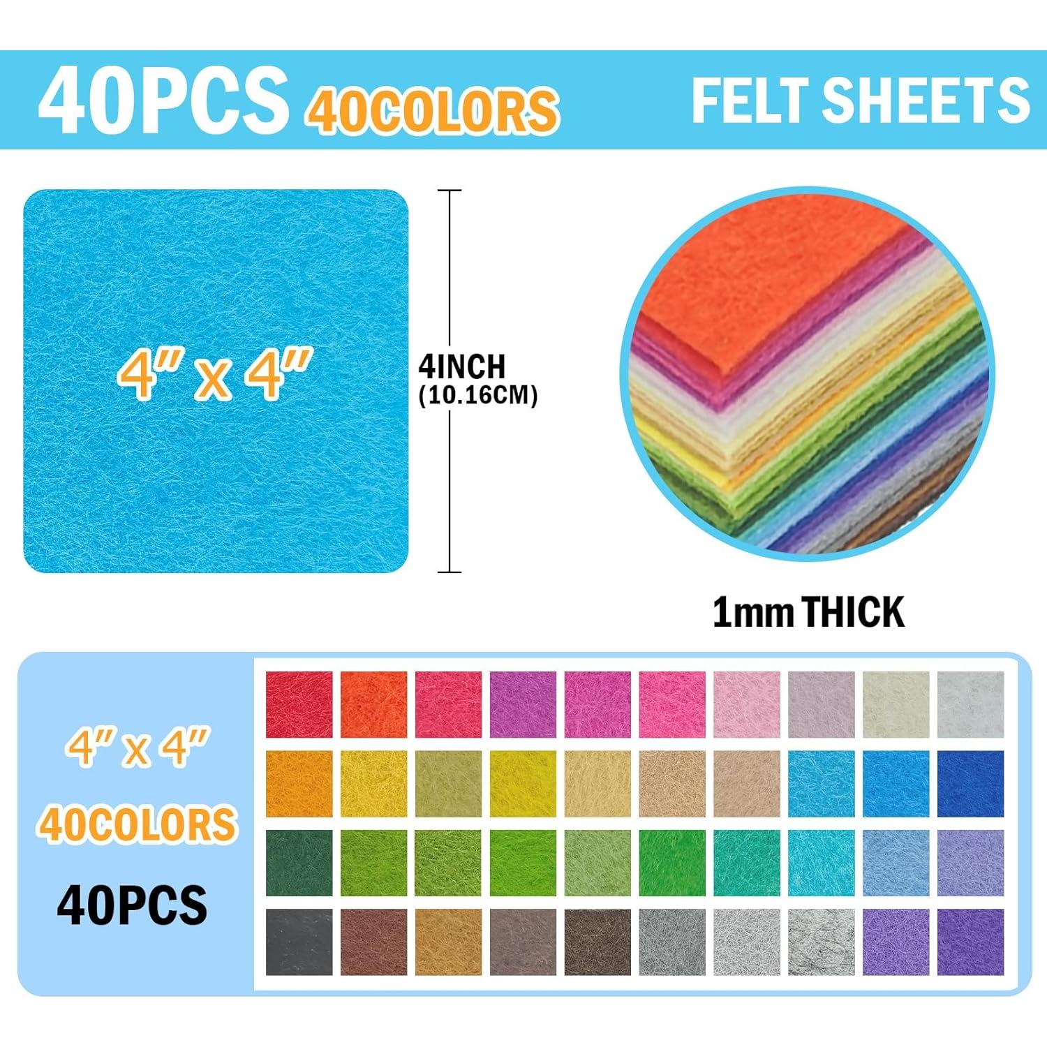 40 Hojas de Fieltro Loyisal 10.16cm x 10.16cm Colores Variados