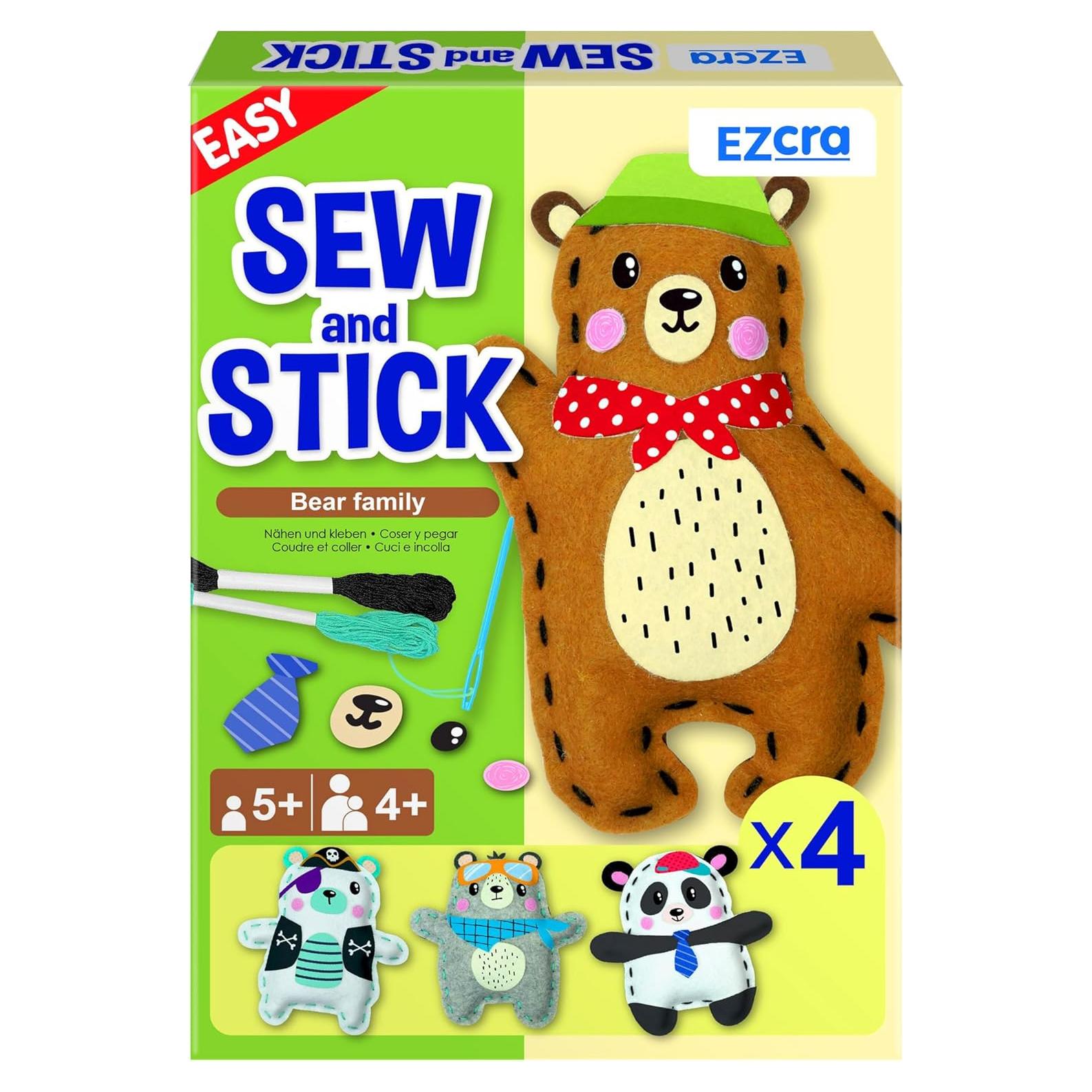 Kit de Costura EZCRA para Niños 4 Proyectos Oso 4-en-1