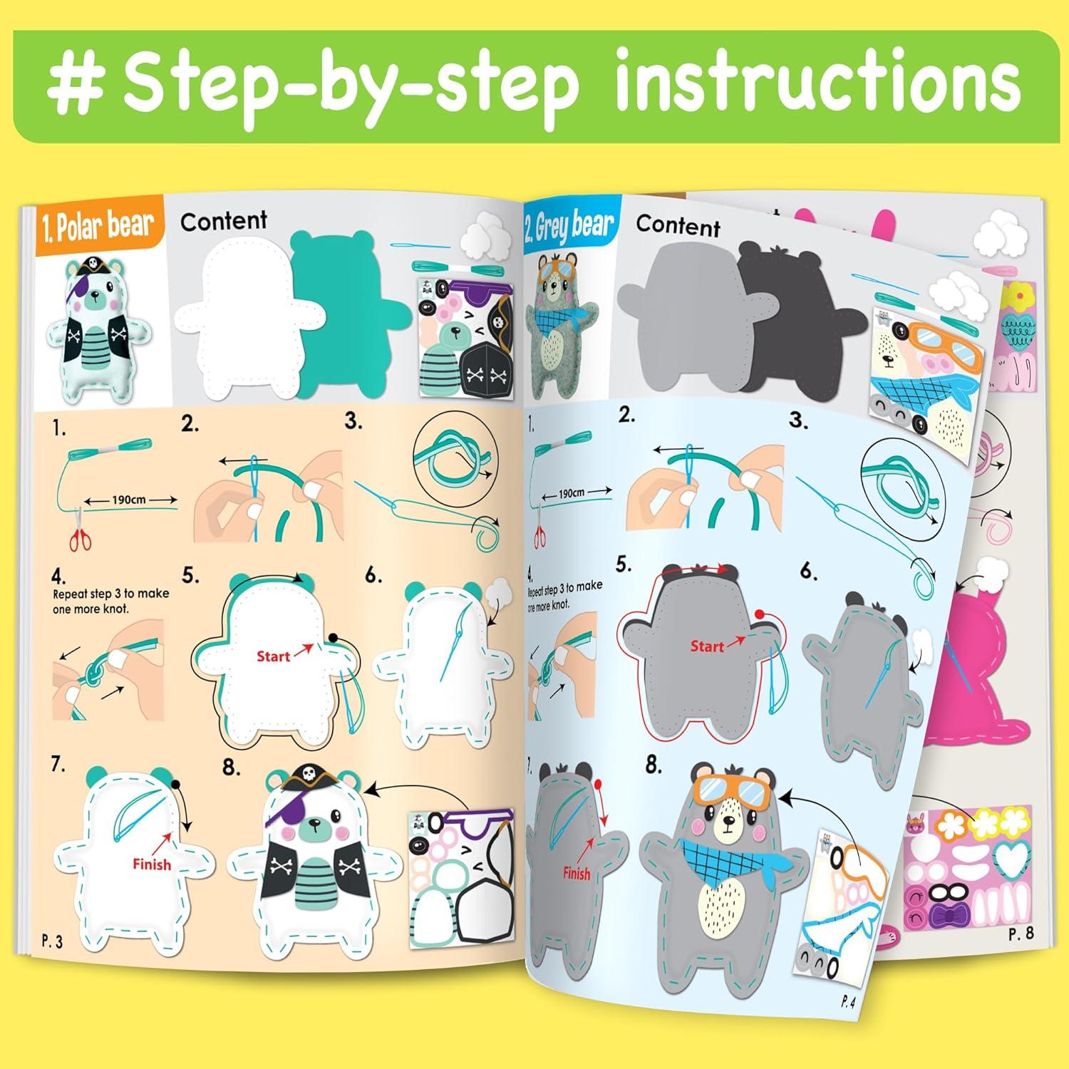 Kit de Costura EZCRA para Niños 4 Proyectos Oso 4-en-1