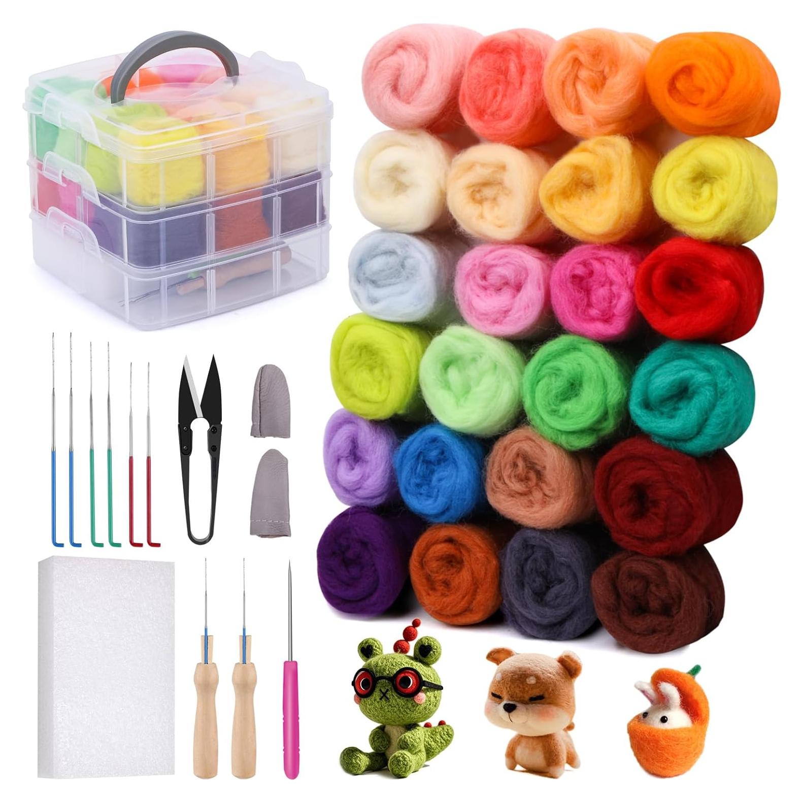 Kit de Fieltro de Aguja JUPEAN 37 Pcs 24 Colores Lana