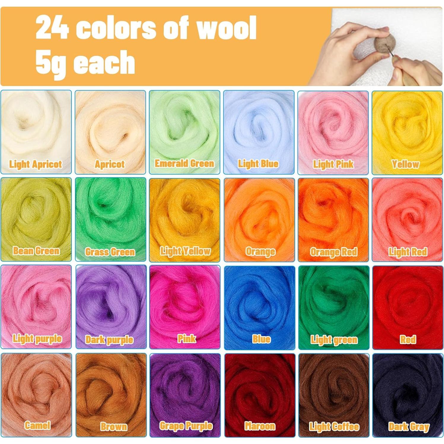 Kit de Fieltro de Aguja JUPEAN 37 Pcs 24 Colores Lana