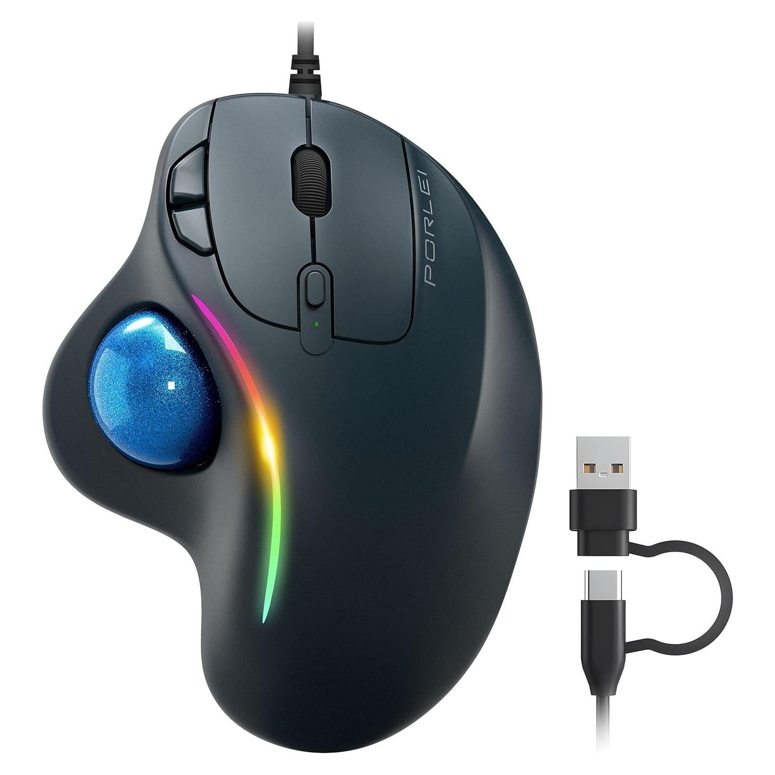 Ratón Trackball Ergonómico PORLEI Rojo, 5 DPI Ajustables