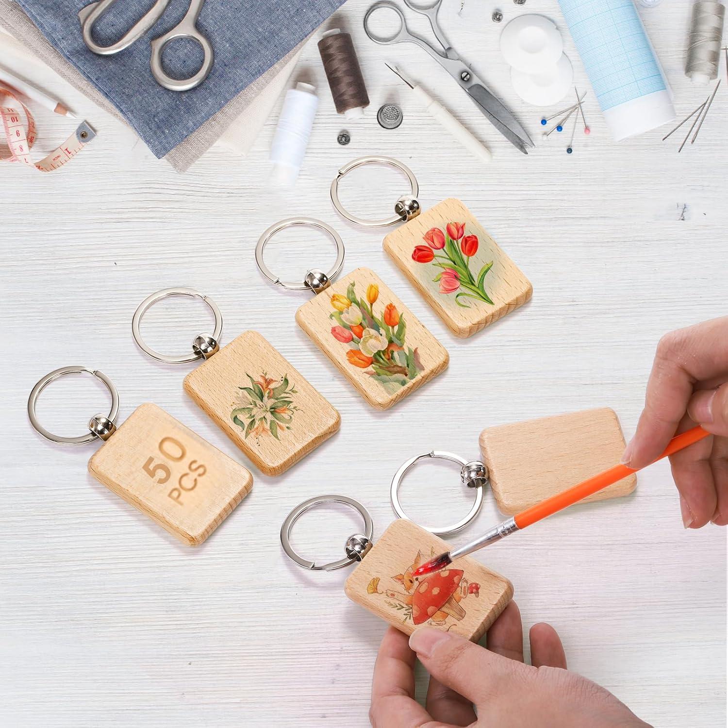 WRINGKIT 50 Llaves de Madera en Blanco para DIY 5.08x3.05cm