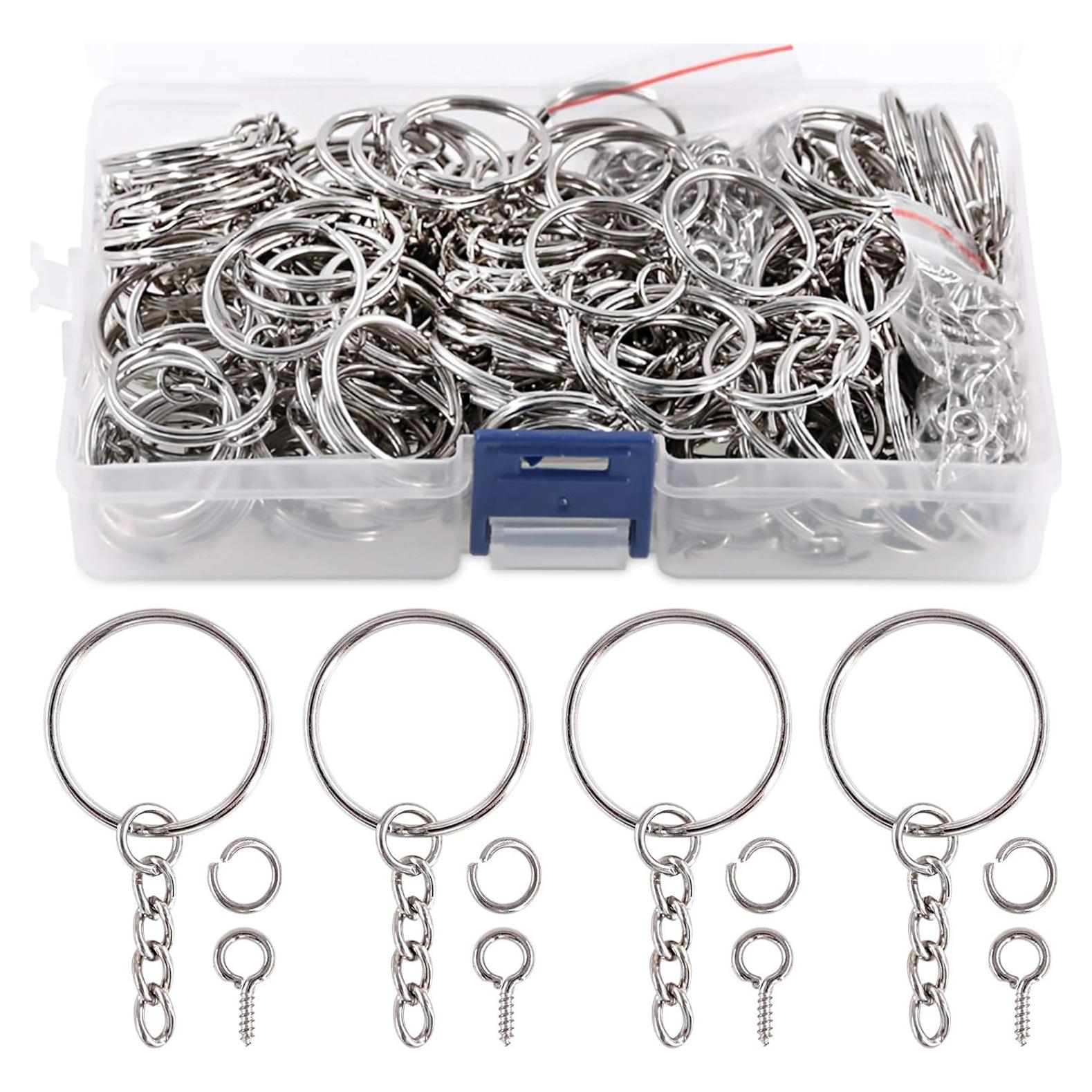 Kit 450Pcs Anillos de Llaveros Swpeet Plata 25mm y Accesorios