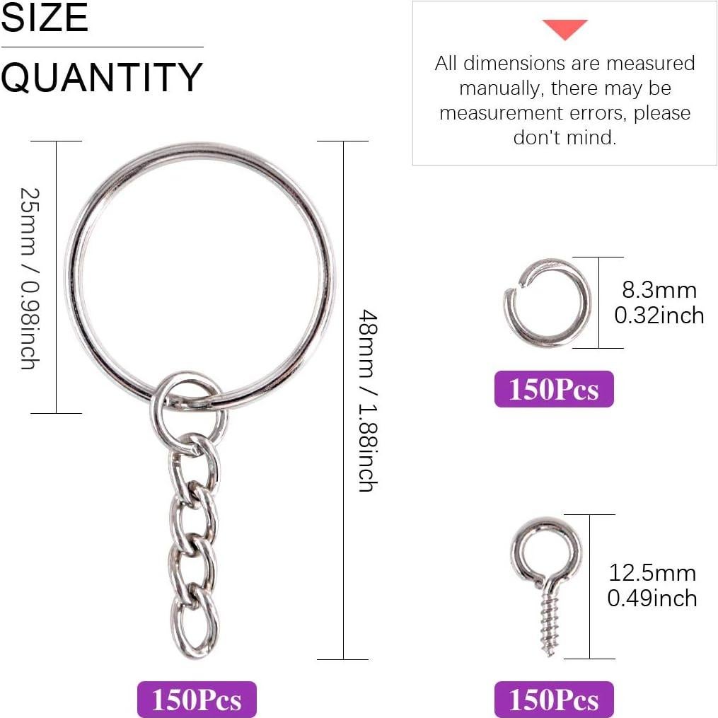 Kit 450Pcs Anillos de Llaveros Swpeet Plata 25mm y Accesorios