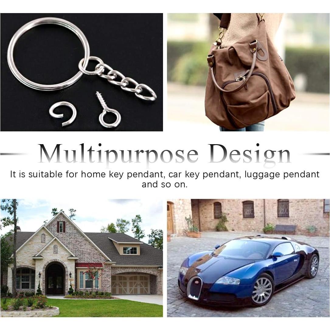 Kit 450Pcs Anillos de Llaveros Swpeet Plata 25mm y Accesorios