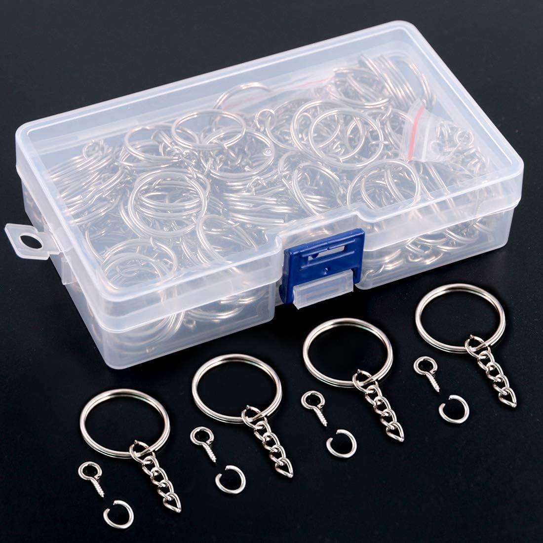 Kit 450Pcs Anillos de Llaveros Swpeet Plata 25mm y Accesorios