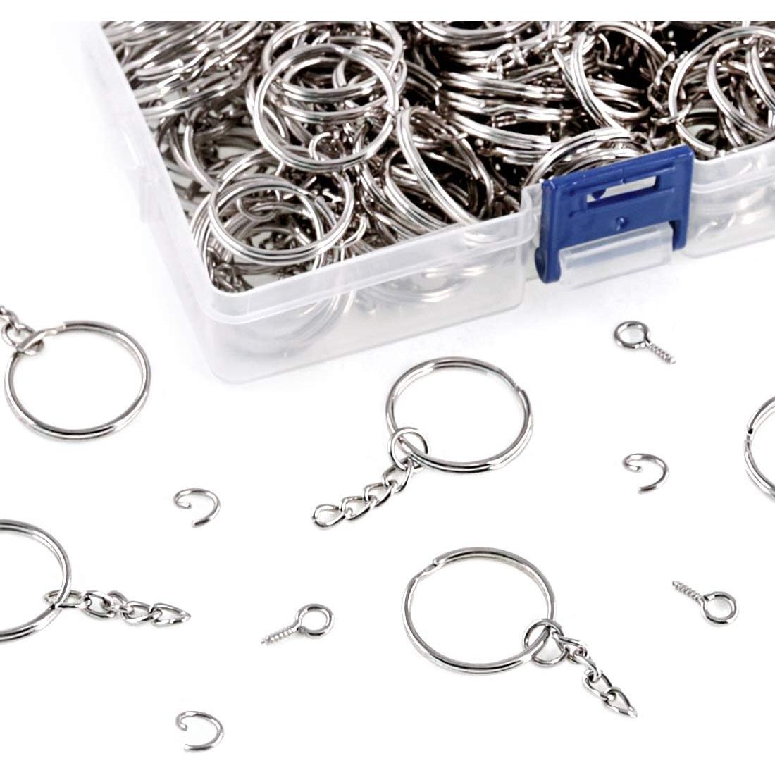 Kit 450Pcs Anillos de Llaveros Swpeet Plata 25mm y Accesorios