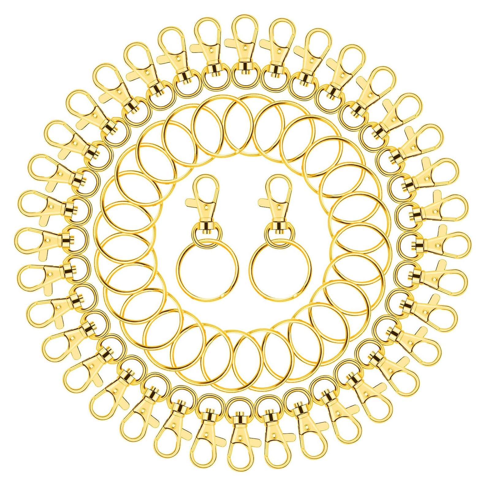 Kit de 100 Anillos y Ganchos de Llavero Paxcoo Dorados