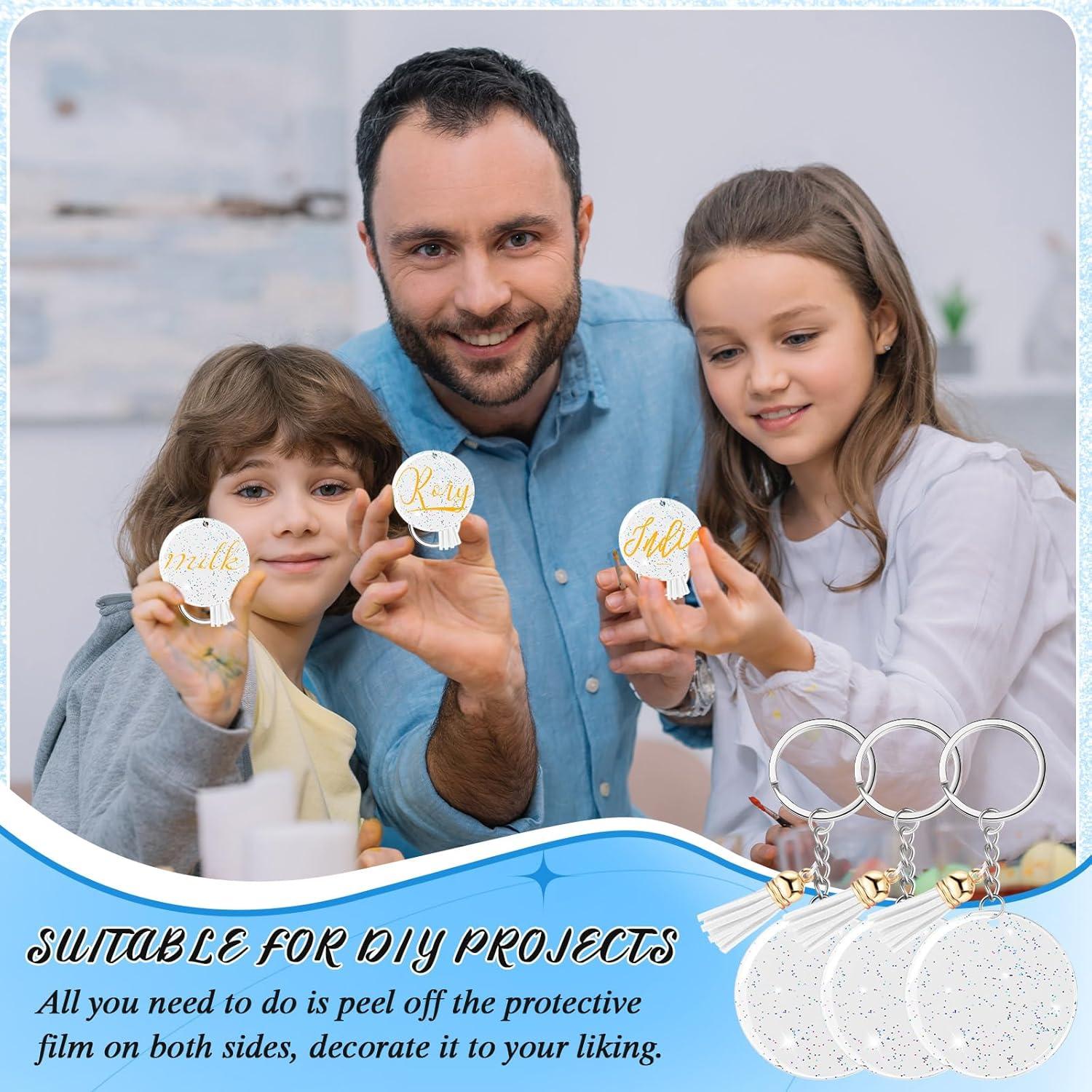 Sureio 20 Llaveros Acrílicos Brillantes 5 cm con Borlas Blancas