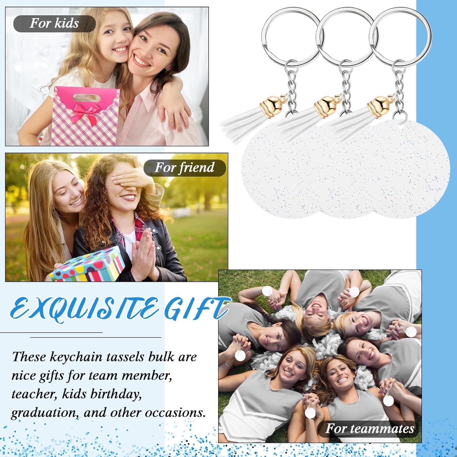 Sureio 20 Llaveros Acrílicos Brillantes 5 cm con Borlas Blancas