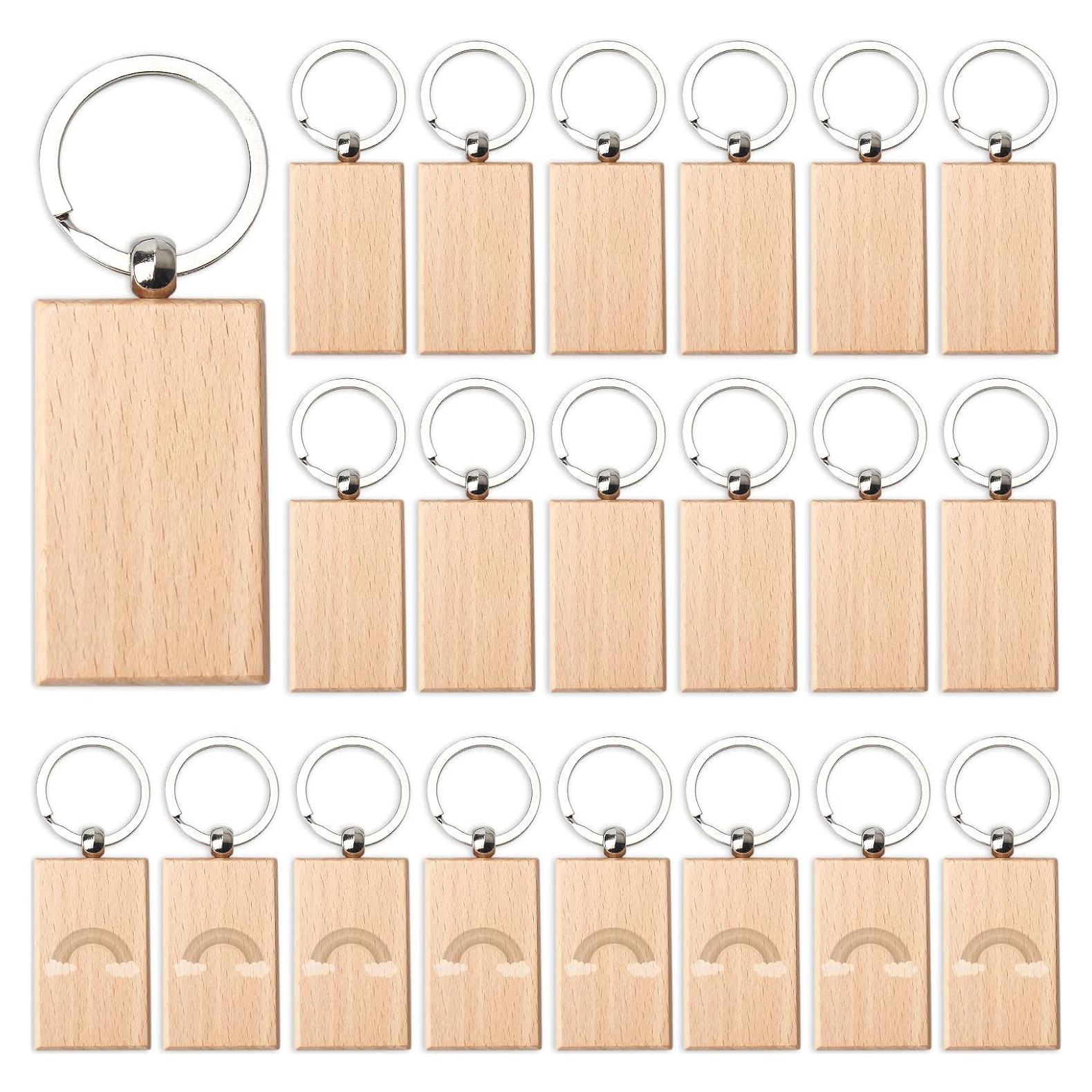 20 Llaveros de Madera en Blanco Fuceury 5.3x3.2cm DIY