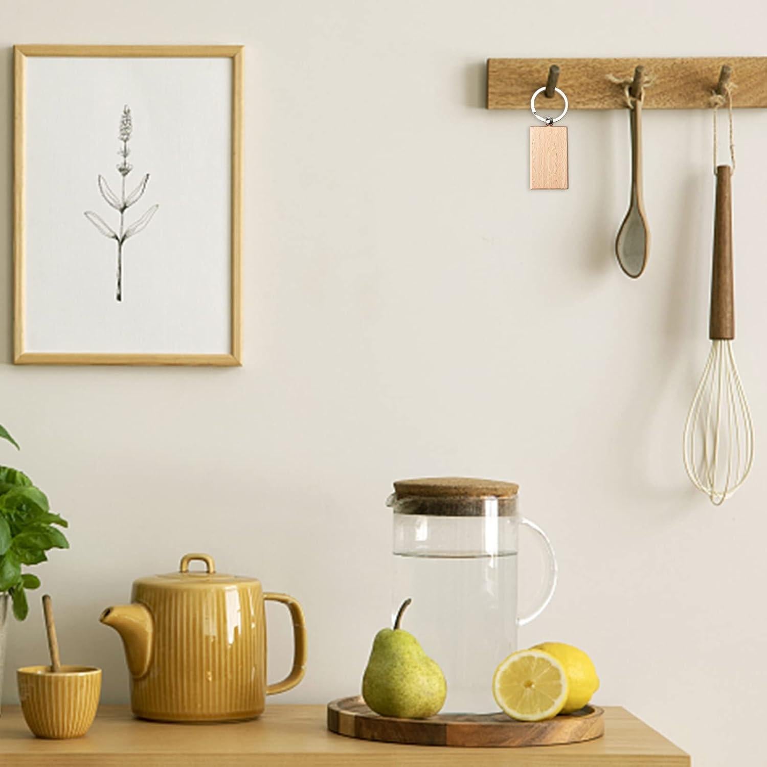 20 Llaveros de Madera en Blanco Fuceury 5.3x3.2cm DIY