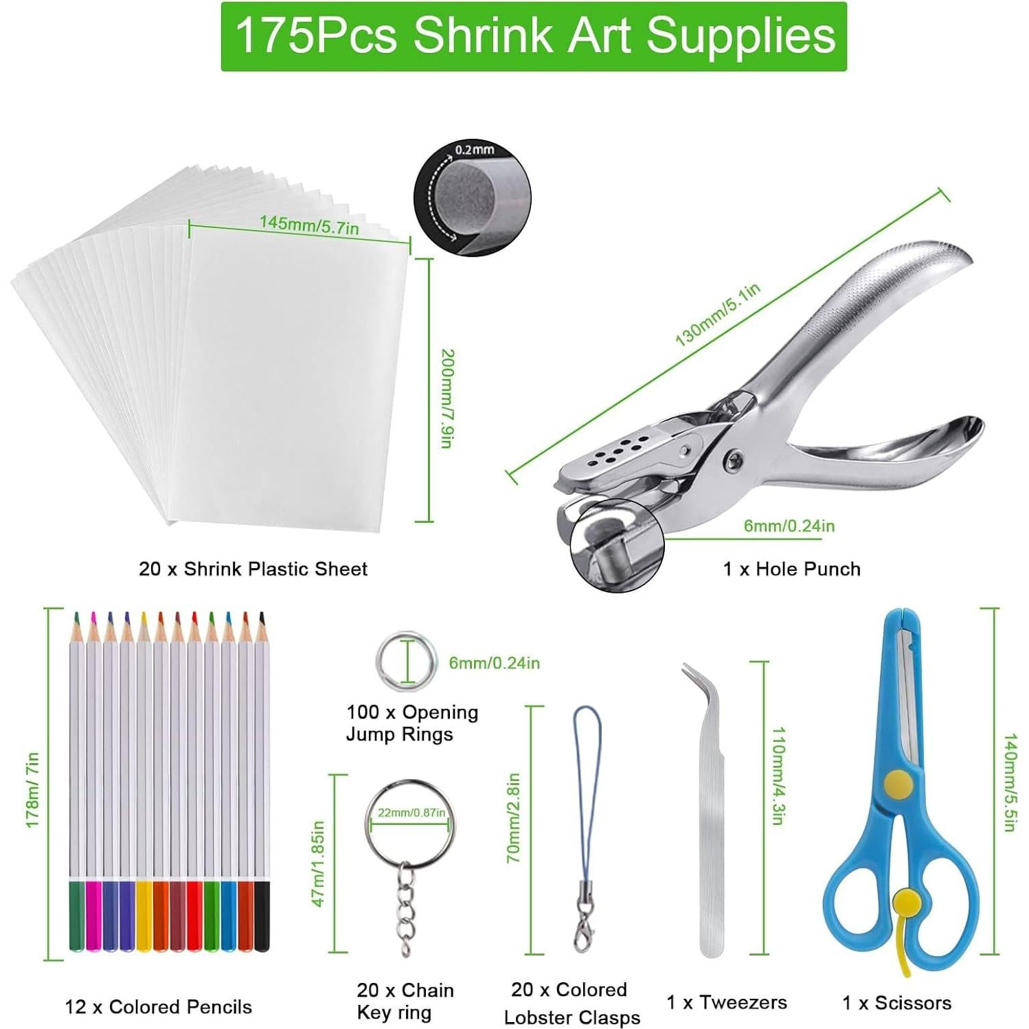 Kit de Hojas Shrinky Dink 175Pcs chfine para Manualidades DIY