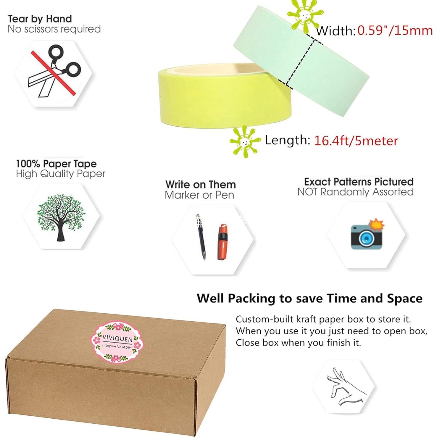Conjunto Washi Tape VIVIQUEN 20 Rollos 15mm Multicolor
