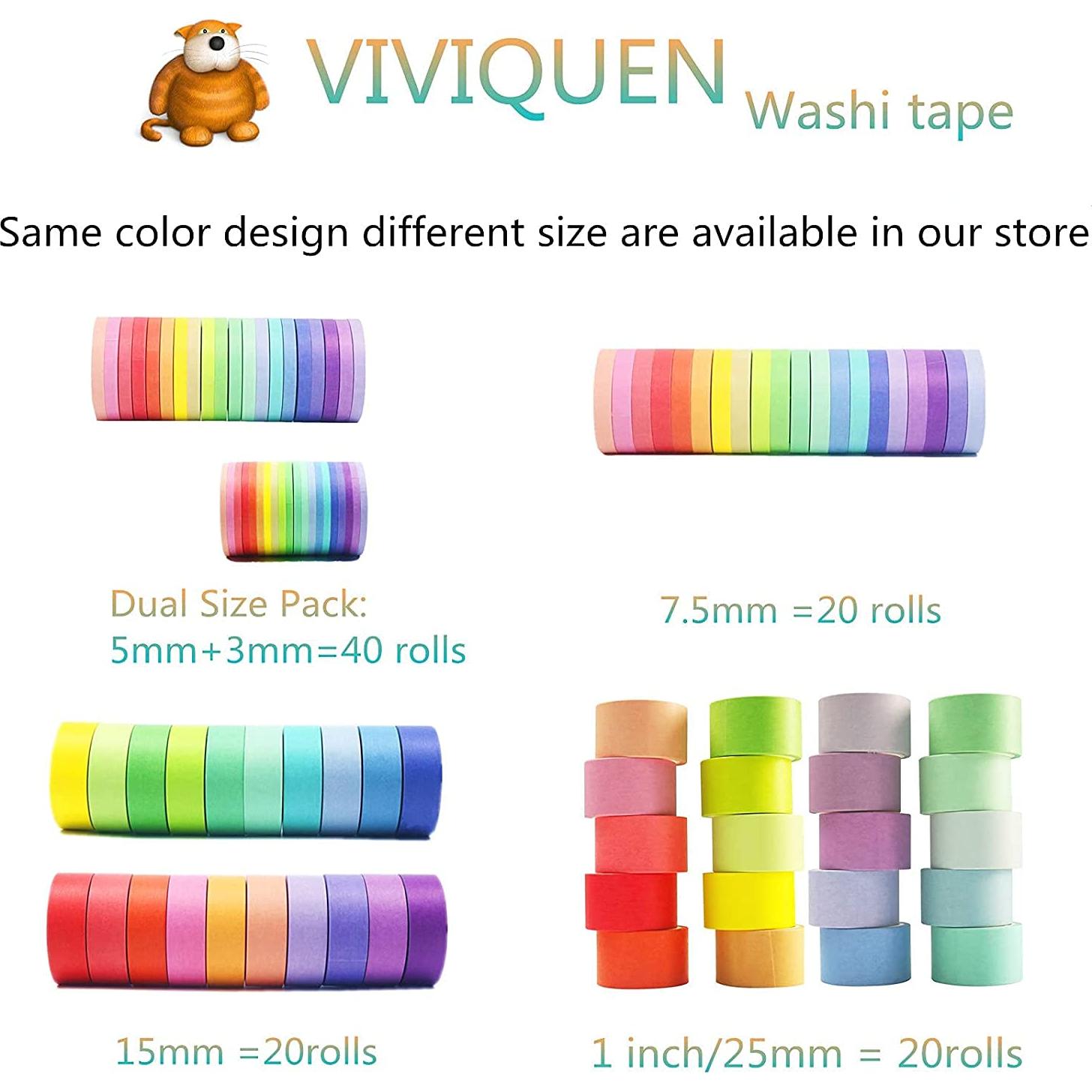 Conjunto Washi Tape VIVIQUEN 20 Rollos 15mm Multicolor