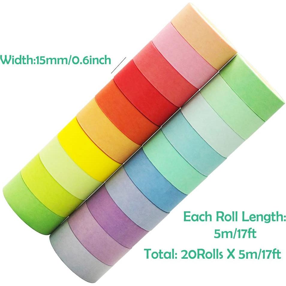 Juego de 20 Rollos de Cinta Washi Maartla 15mm Arcoíris