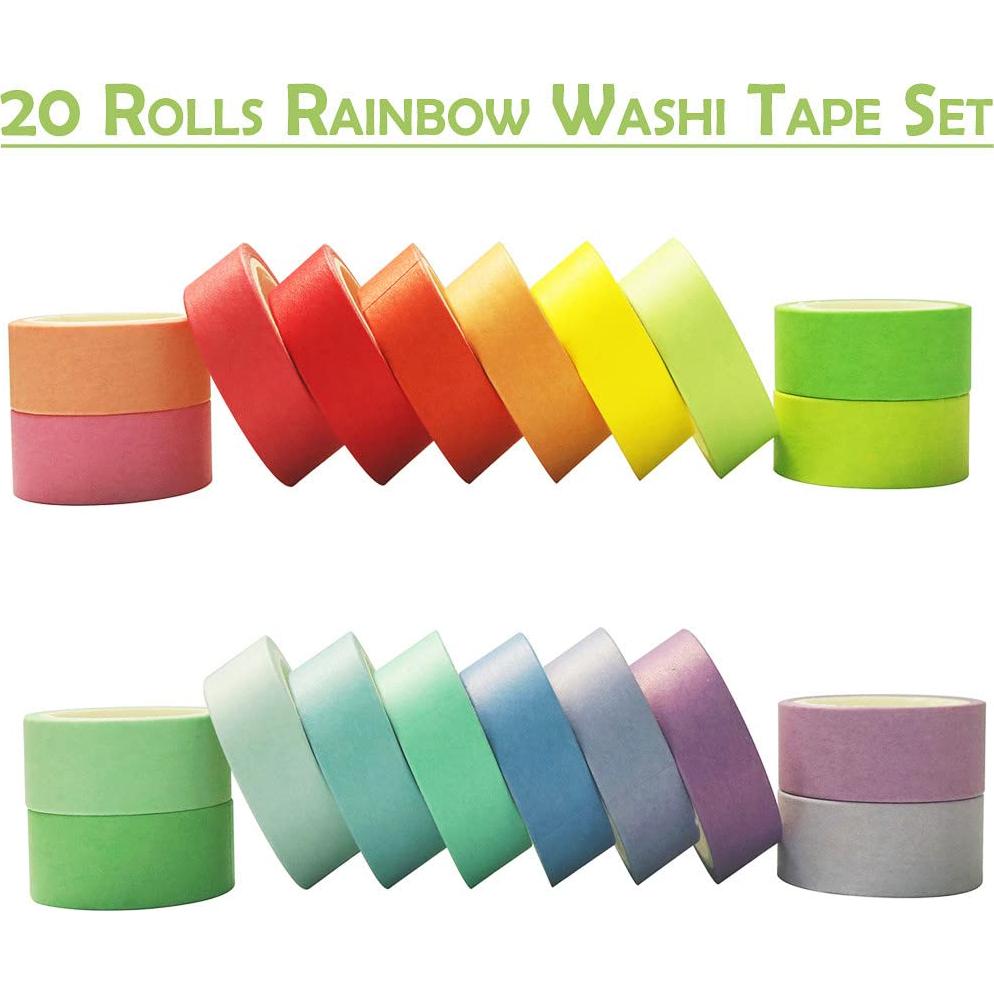 Juego de 20 Rollos de Cinta Washi Maartla 15mm Arcoíris