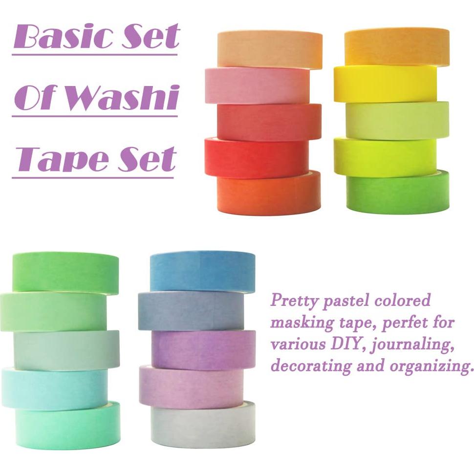 Juego de 20 Rollos de Cinta Washi Maartla 15mm Arcoíris