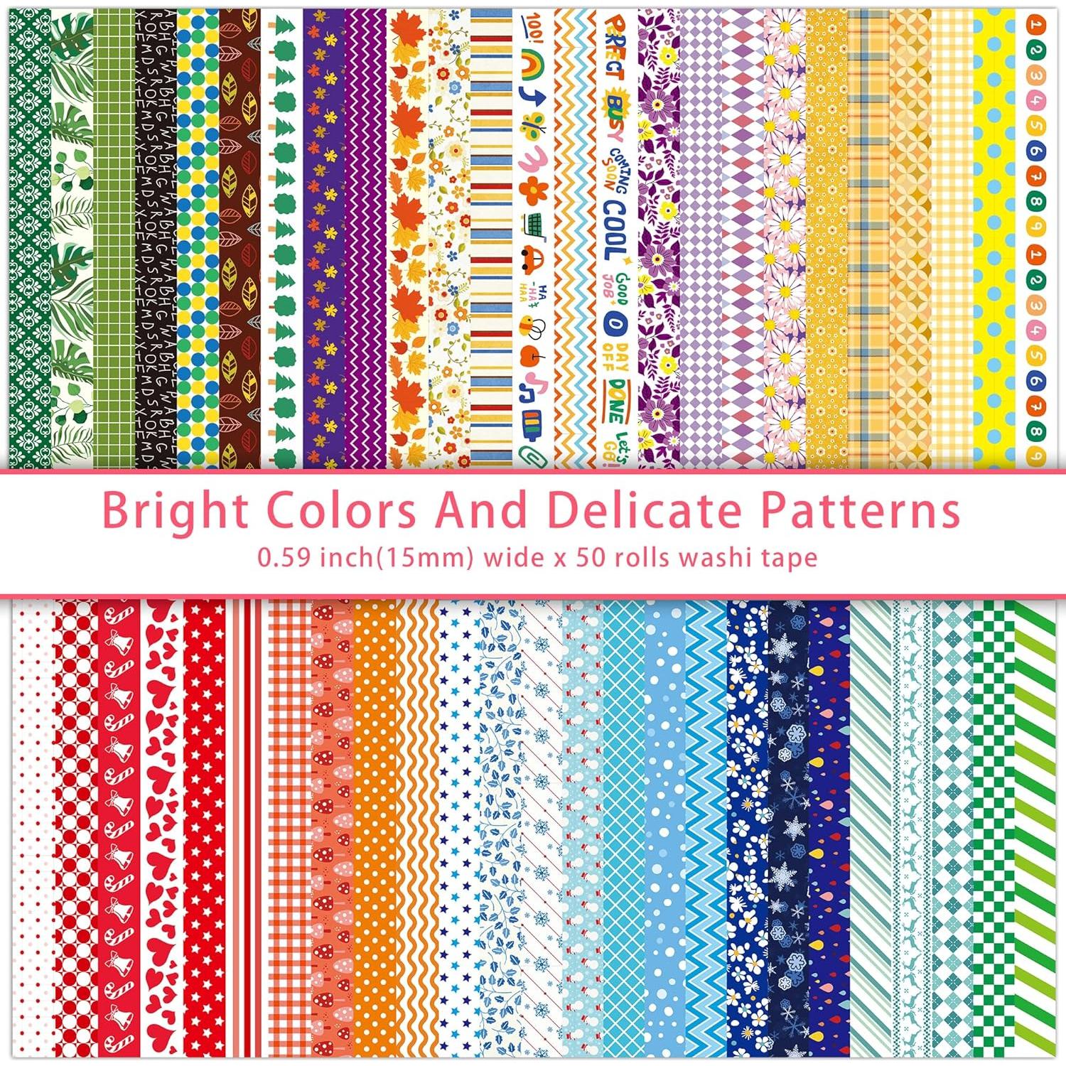 Set de Cinta Washi Emmoolife 50 Rollos 15mm Decorativa