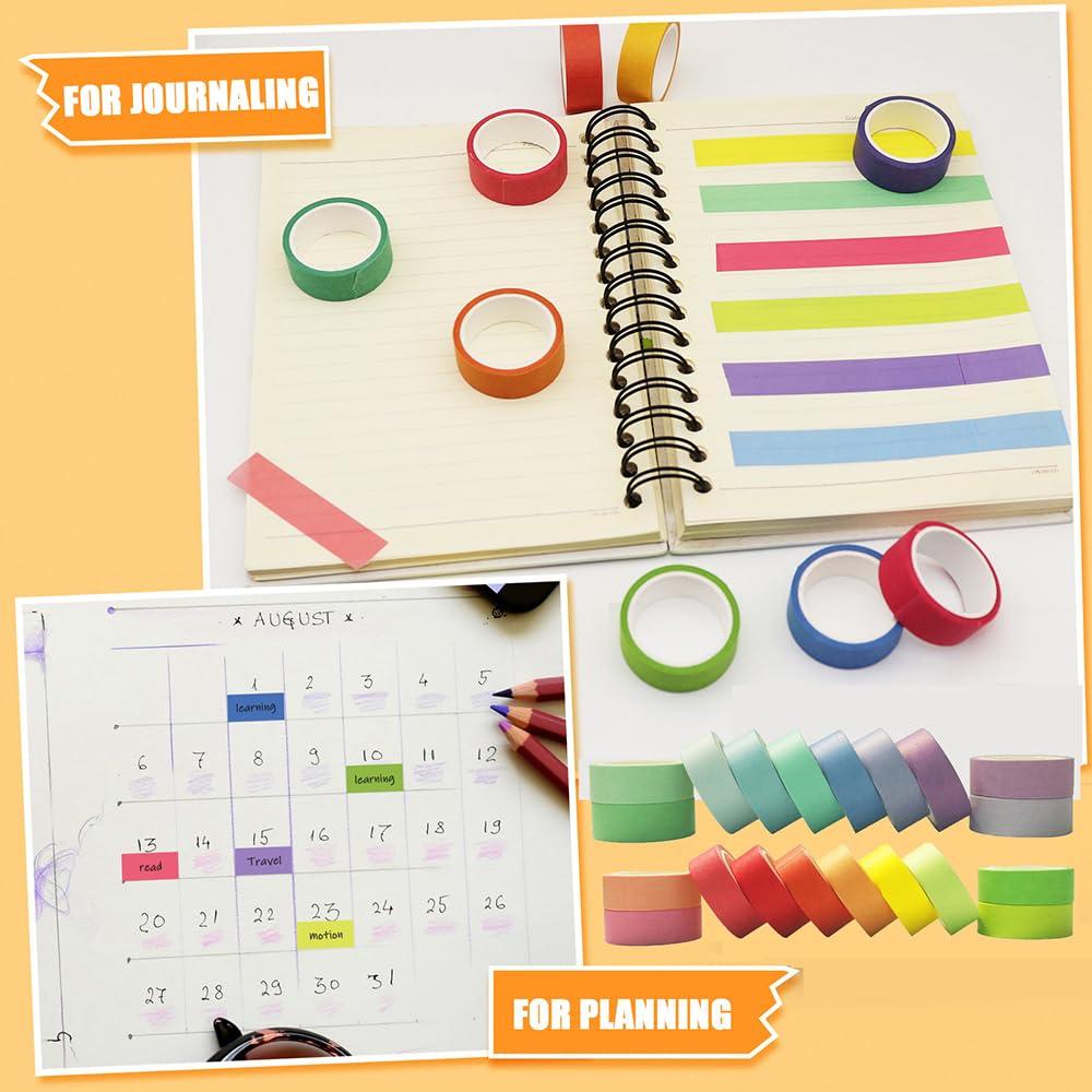 Juego de 20 Rollos de Cinta Washi Arcoíris 15 mm para Manualidades