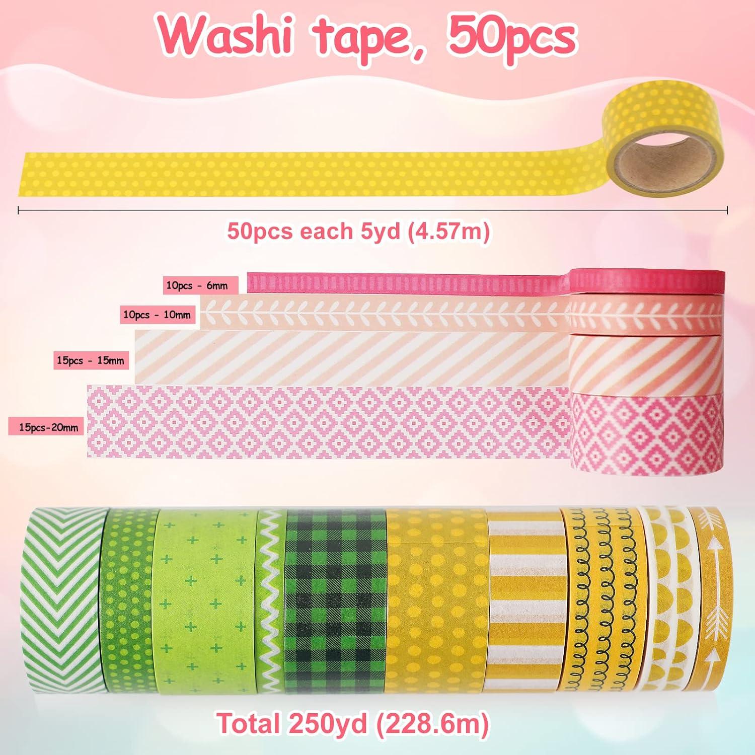 Juego de 50 Rollos de Cinta Washi KSS - 250yd, 4 Anchos