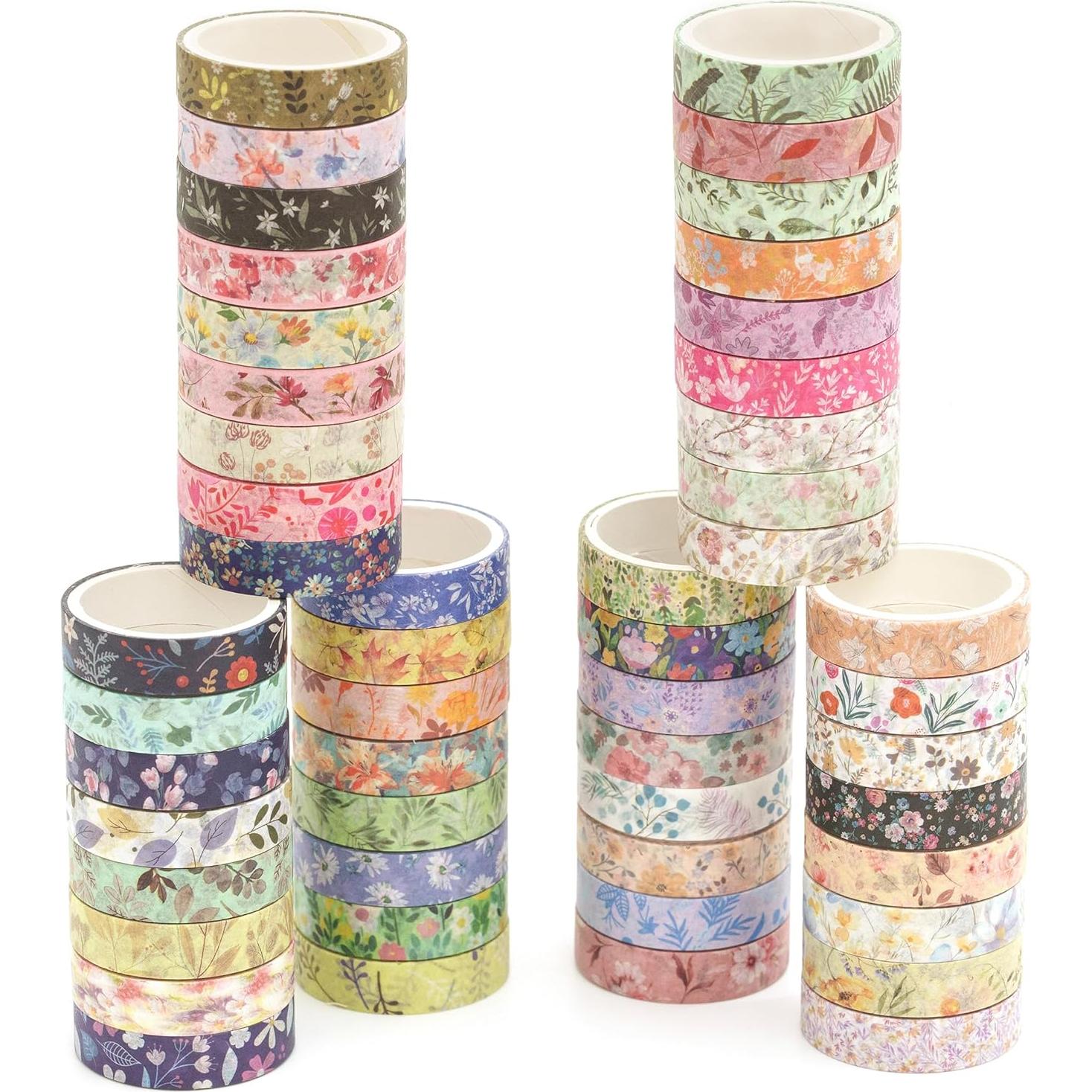 Paquete de 50 Rollos de Cinta Washi YUBBAEX Floral 10mm x 2m
