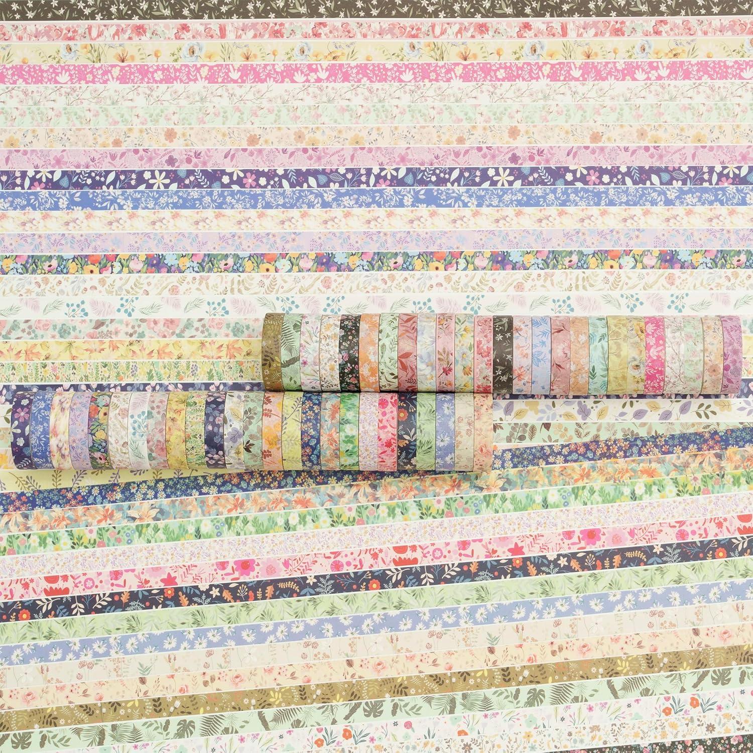 Paquete de 50 Rollos de Cinta Washi YUBBAEX Floral 10mm x 2m